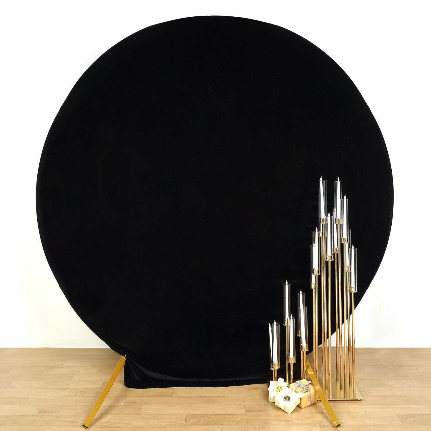 Arch Covers | Black Soft Velvet Fitted Round Wedding Arch Backdrop Cover 7.5ft Arch Covers Arch Covers