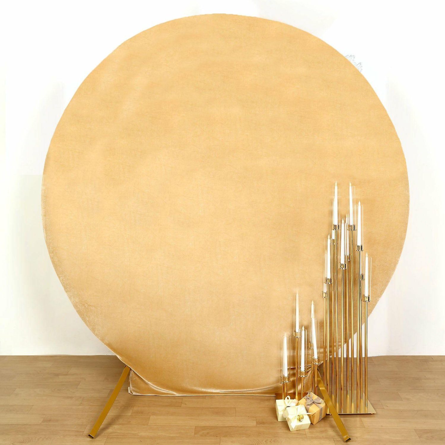 Arch Covers | Champagne Soft Velvet Fitted Round Wedding Arch Backdrop Cover 7.5ft Arch Covers Arch Covers