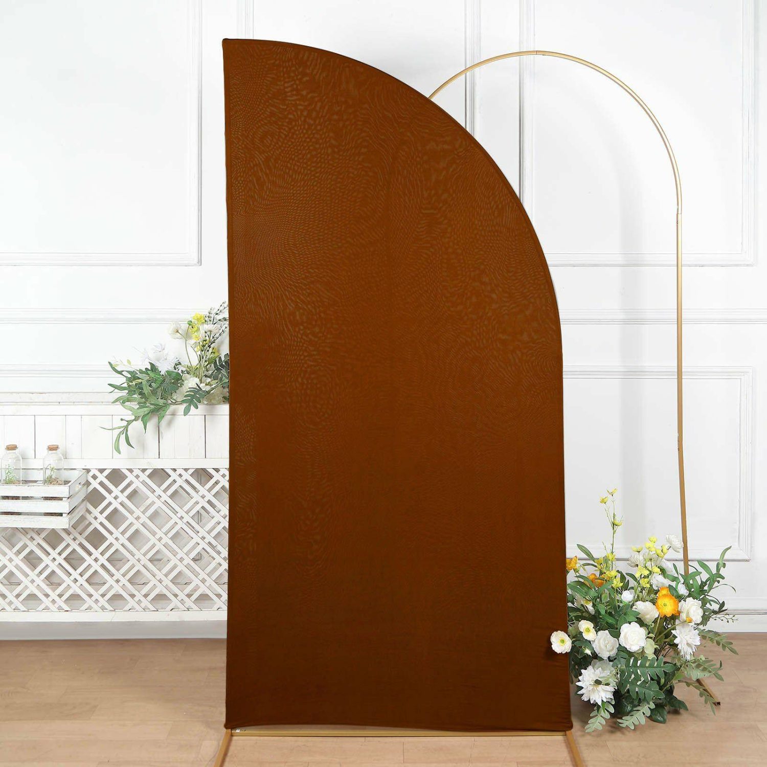 Arch Covers | Cinnamon Brown Fitted Spandex Half Moon Wedding Arch Cover, Custom Fit Chiara Backdrop Stand Cover 7ft Arch Covers Arch Covers