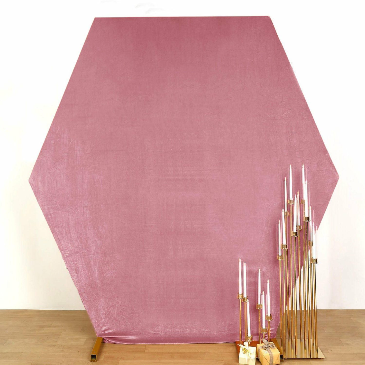 Arch Covers | Dusty Rose Velvet Fitted Hexagon Wedding Arch Backdrop Cover 8ftx7ft Arch Covers Arch Covers