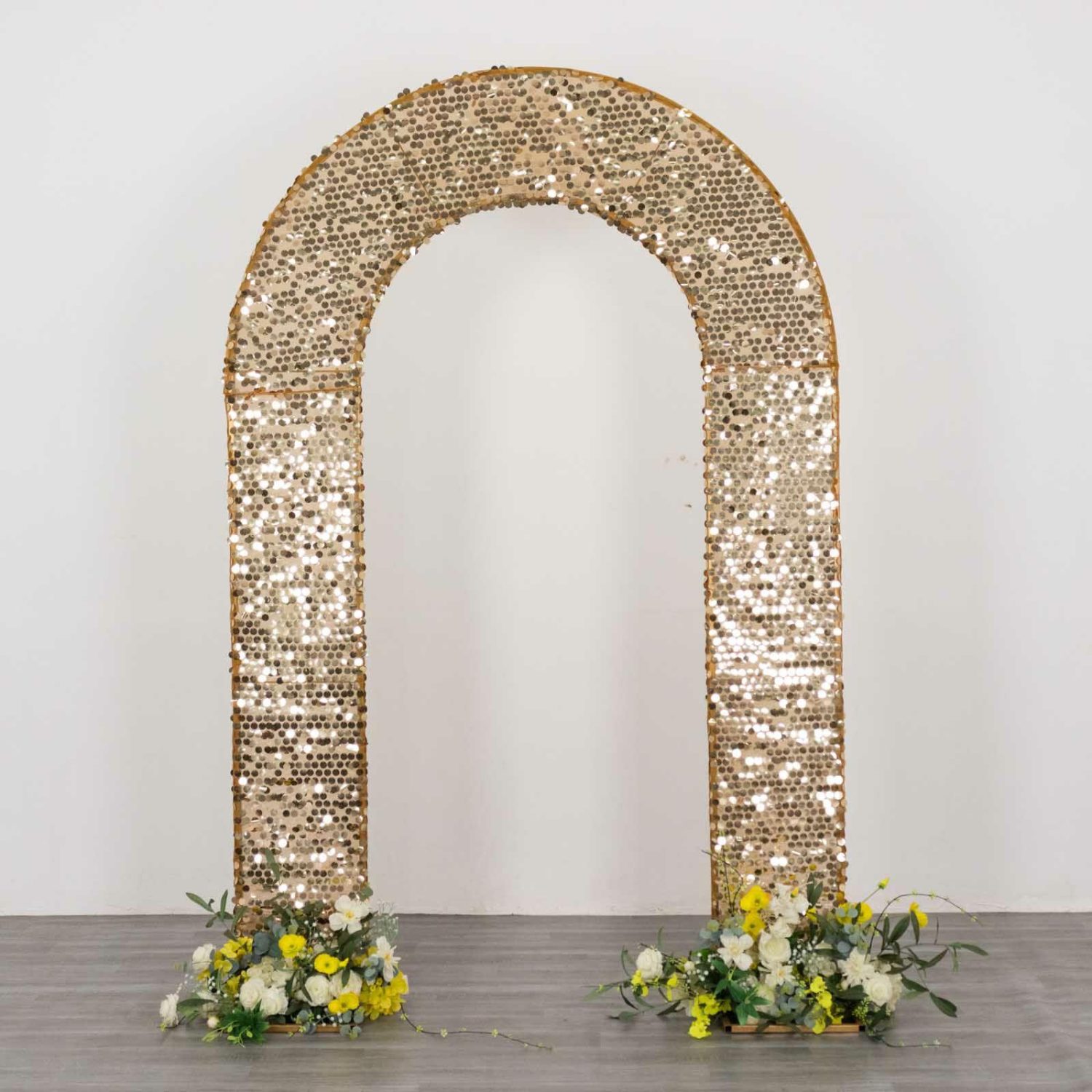 Arch Covers | Gold Big Payette Sequin Open Arch Backdrop Cover, Sparkly U-Shaped Fitted Wedding Arch Slipcover – 8ft Arch Covers Arch Covers