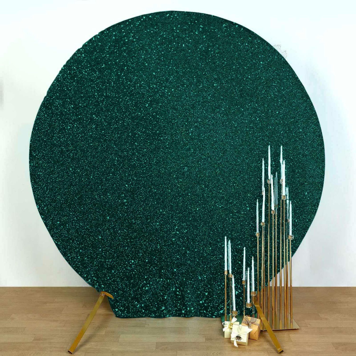 Arch Covers | Hunter Emerald Green Metallic Shimmer Tinsel Spandex Party Photo Backdrop, 2-Sided Round Wedding Arch Cover 7.5ft Arch Covers Arch Covers