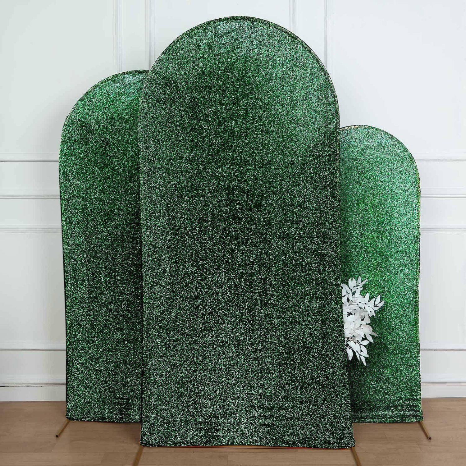 Arch Covers | Hunter Emerald Green Shimmer Tinsel Spandex Wedding Arch Cover For Fitted Round Top Chiara Backdrop Stand 7ft Arch Covers Arch Covers