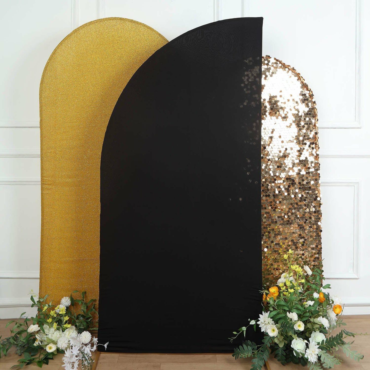 Arch Covers | Matte Black Fitted Spandex Half Moon Wedding Arch Cover, Custom Fit Chiara Backdrop Stand Cover 7ft Arch Covers Arch Covers