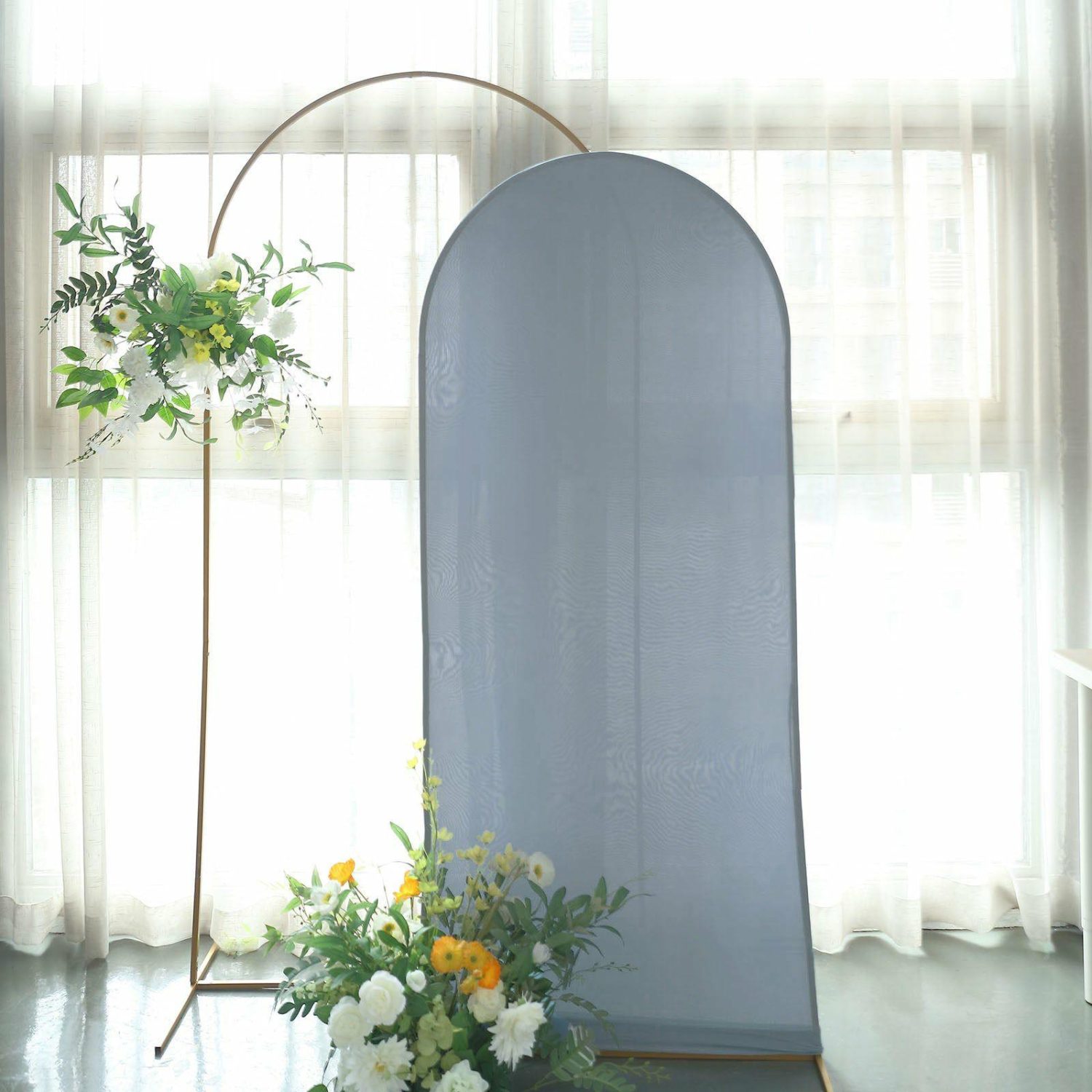 Arch Covers | Matte Dusty Blue Spandex Fitted Wedding Arch Cover For Round Top Chiara Backdrop Stand 6ft Arch Covers Arch Covers