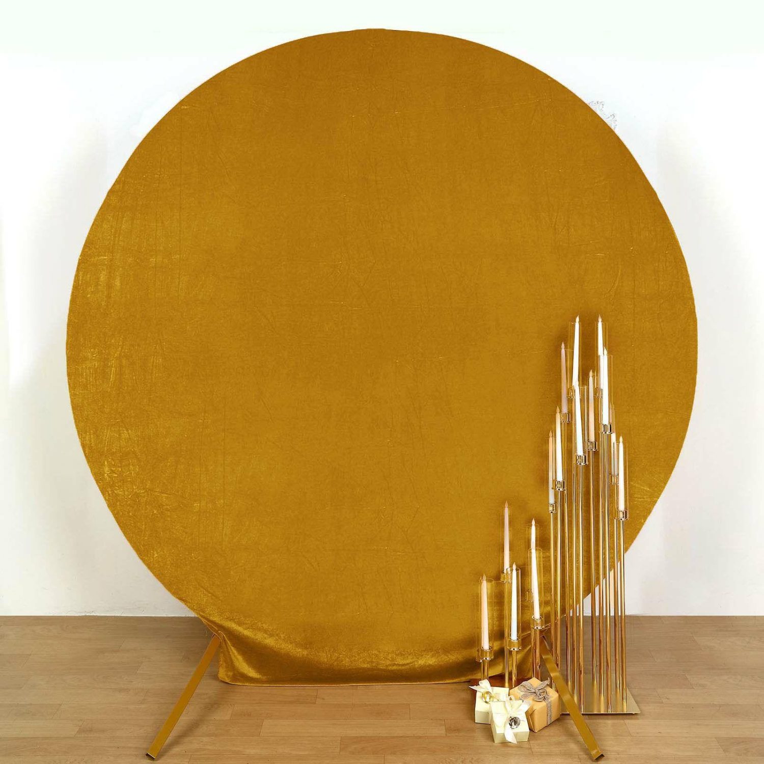 Arch Covers | Metallic Gold Soft Velvet Fitted Round Wedding Arch Backdrop Cover 7.5ft Arch Covers Arch Covers