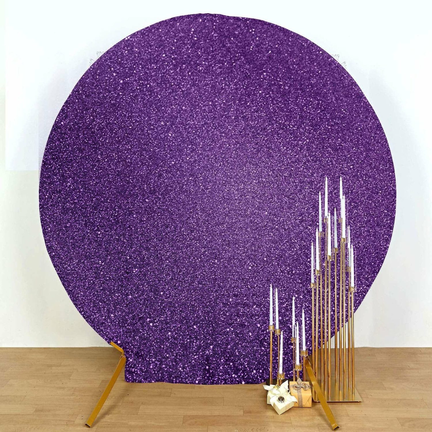 Arch Covers | Purple Metallic Shimmer Tinsel Spandex Party Photo Backdrop, 2-Sided Round Wedding Arch Cover 7.5ft Arch Covers Arch Covers