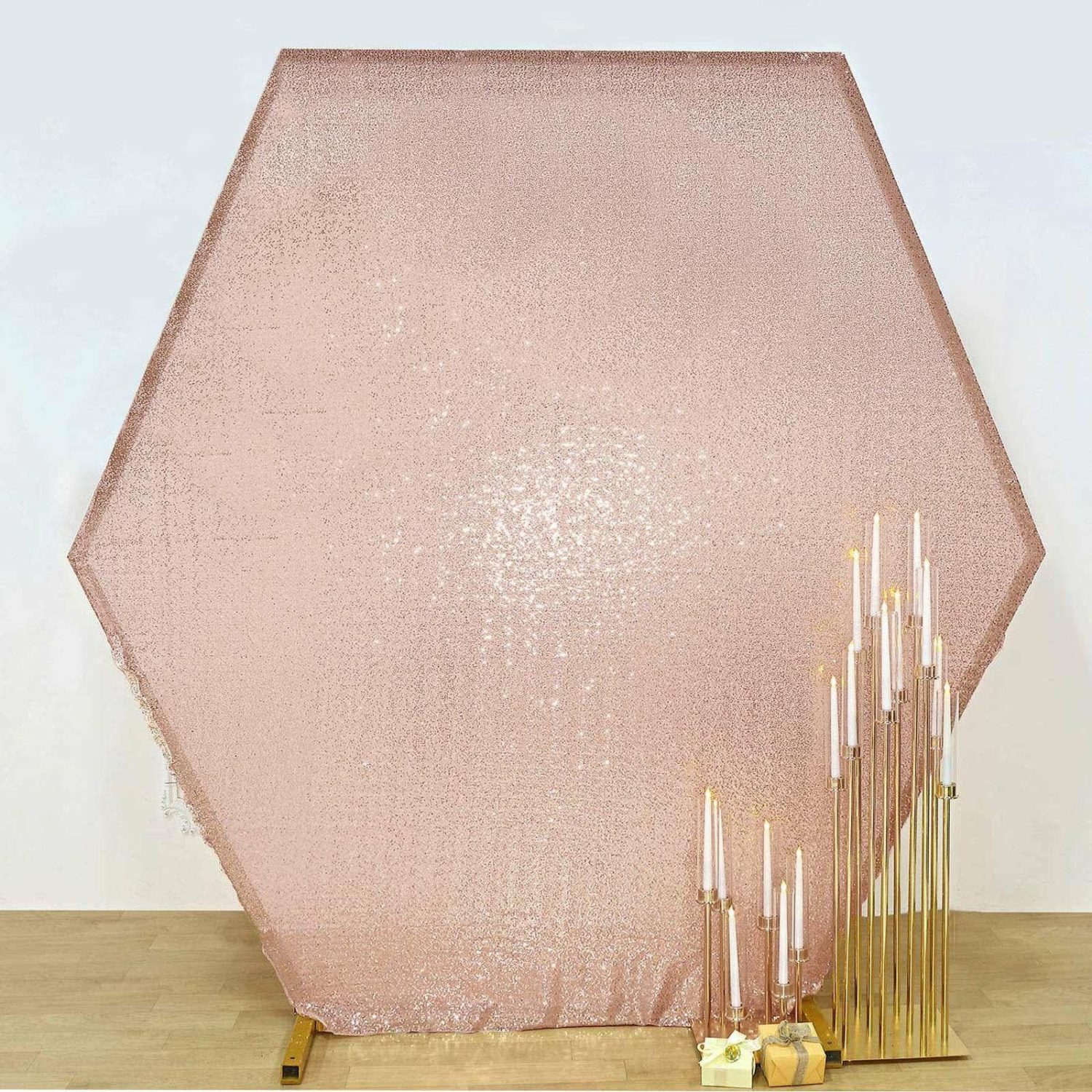 Arch Covers | Rose Gold Sparkle Sequin Hexagon Wedding Arch Cover, Shiny Shimmer 2-Sided Custom Fit Backdrop Stand Cover 8ftx7ft Arch Covers Arch Covers