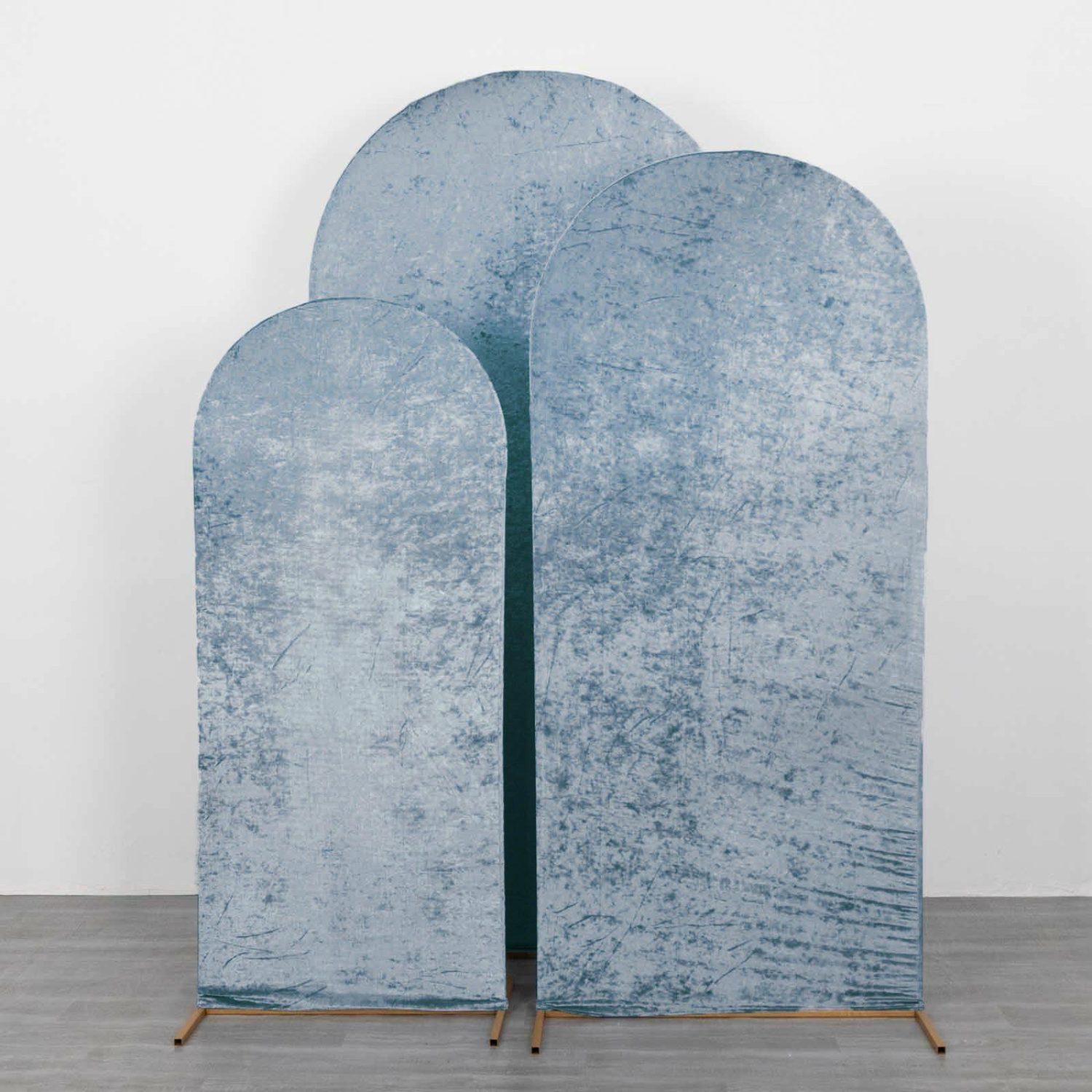 Arch Covers | Set of 3 Dusty Blue Crushed Velvet Chiara Wedding Arch Covers For Round Top Backdrop Stands 5ft, 6ft, 7ft Arch Covers Arch Covers