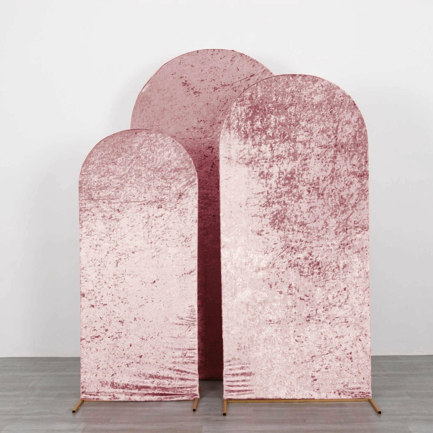 Arch Covers | Set of 3 Dusty Rose Crushed Velvet Chiara Wedding Arch Covers For Round Top Backdrop Stands 5ft, 6ft, 7ft Arch Covers Arch Covers