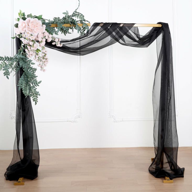 Arch Drapes | Black Sheer Organza Wedding Arch Draping Fabric, Long Curtain Backdrop Window Scarf Valance 18ft Arch Drapes Arch Drapes