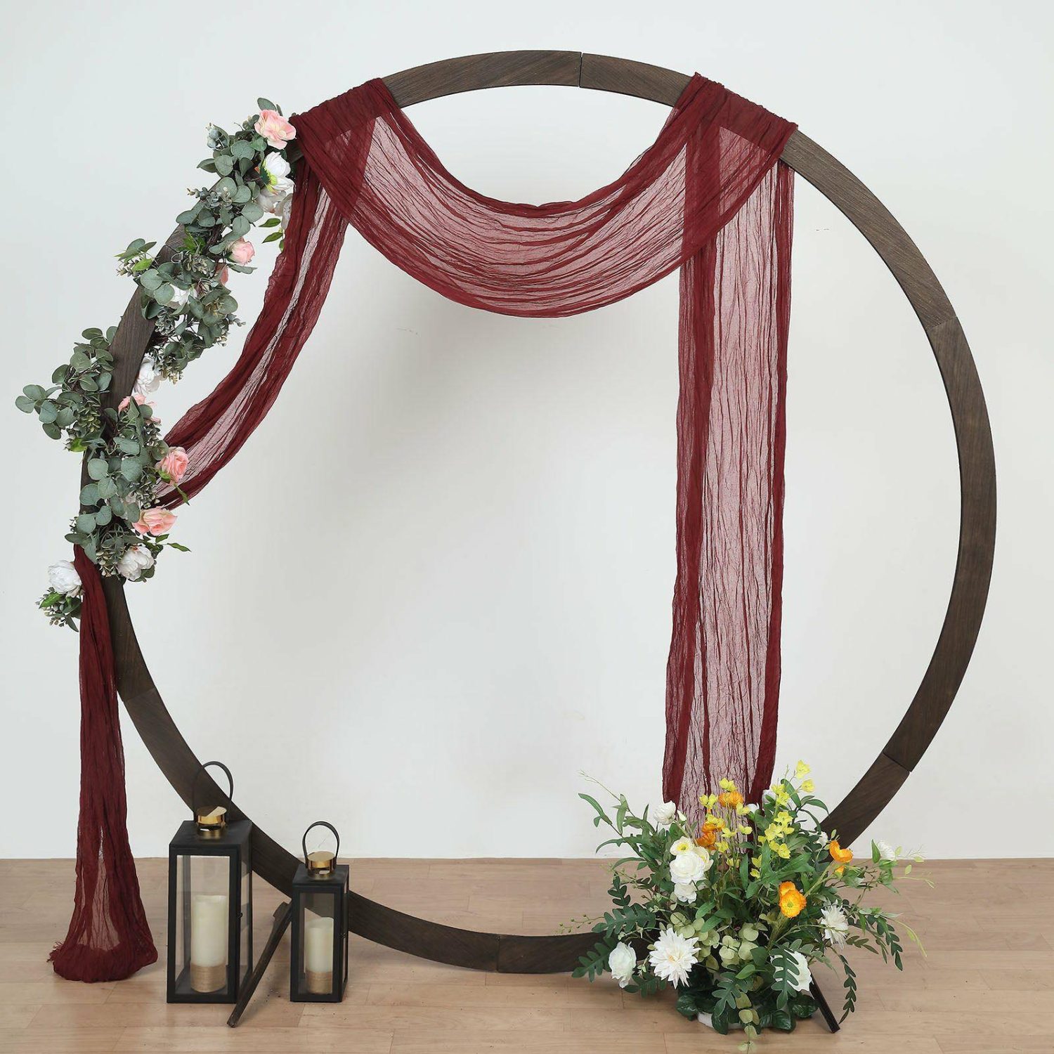 Arch Drapes | Burgundy Gauze Cheesecloth Draping Fabric Wedding Arch Decorations, Window Scarf Valance Drapes, Boho Arbor Long Curtain Panel 20ft Arch Drapes Arch Drapes