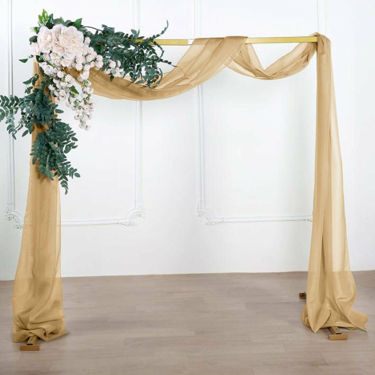 Arch Drapes | Champagne Sheer Organza Wedding Arch Draping Fabric, Long Curtain Backdrop Window Scarf Valance 18ft Arch Drapes Arch Drapes