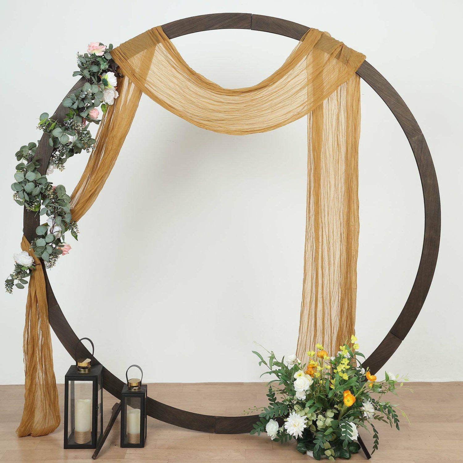 Arch Drapes | Gold Gauze Cheesecloth Draping Fabric Wedding Arch Decorations, Window Scarf Valance Drapes, Boho Arbor Long Curtain Panel 20ft Arch Drapes Arch Drapes