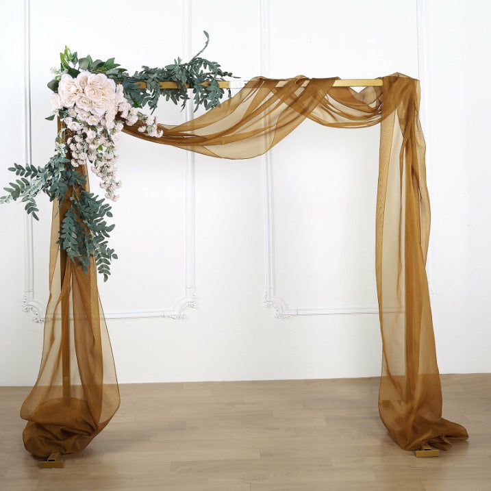 Arch Drapes | Gold Sheer Organza Wedding Arch Draping Fabric, Long Curtain Backdrop Window Scarf Valance 18ft Arch Drapes Arch Drapes