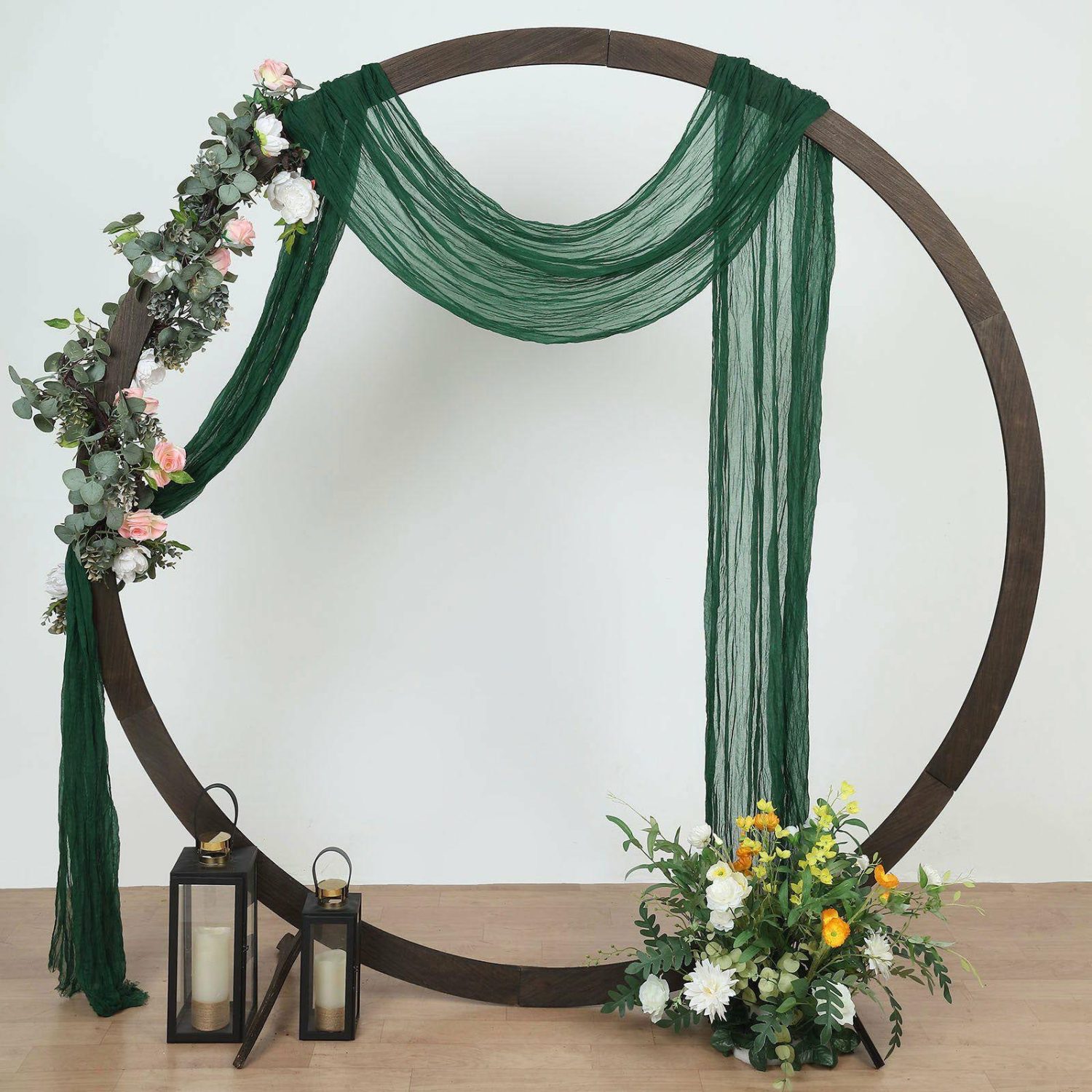 Arch Drapes | Hunter Emerald Green Gauze Cheesecloth Draping Fabric Wedding Arch Decorations, Window Scarf Valance Drapes, Boho Arbor Long Curtain Panel 20ft Arch Drapes Arch Drapes