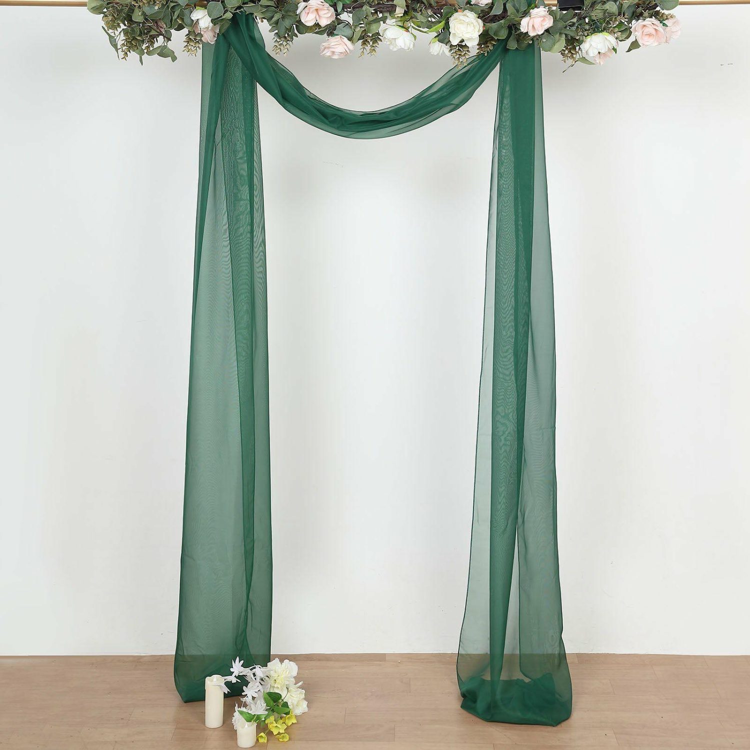 Arch Drapes | Hunter Emerald Green Sheer Organza Wedding Arch Draping Fabric, Long Curtain Backdrop Window Scarf Valance 18ft Arch Drapes Arch Drapes