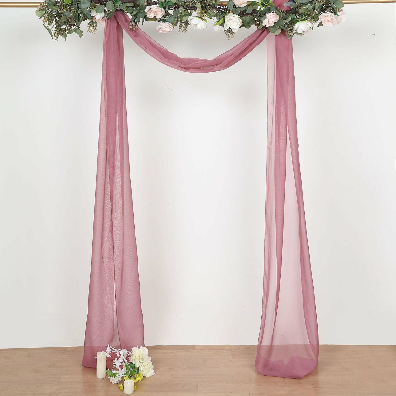 Arch Drapes | Mauve Cinnamon Rose Sheer Organza Wedding Arch Draping Fabric, Long Curtain Backdrop Window Scarf Valance 18ft Arch Drapes Arch Drapes