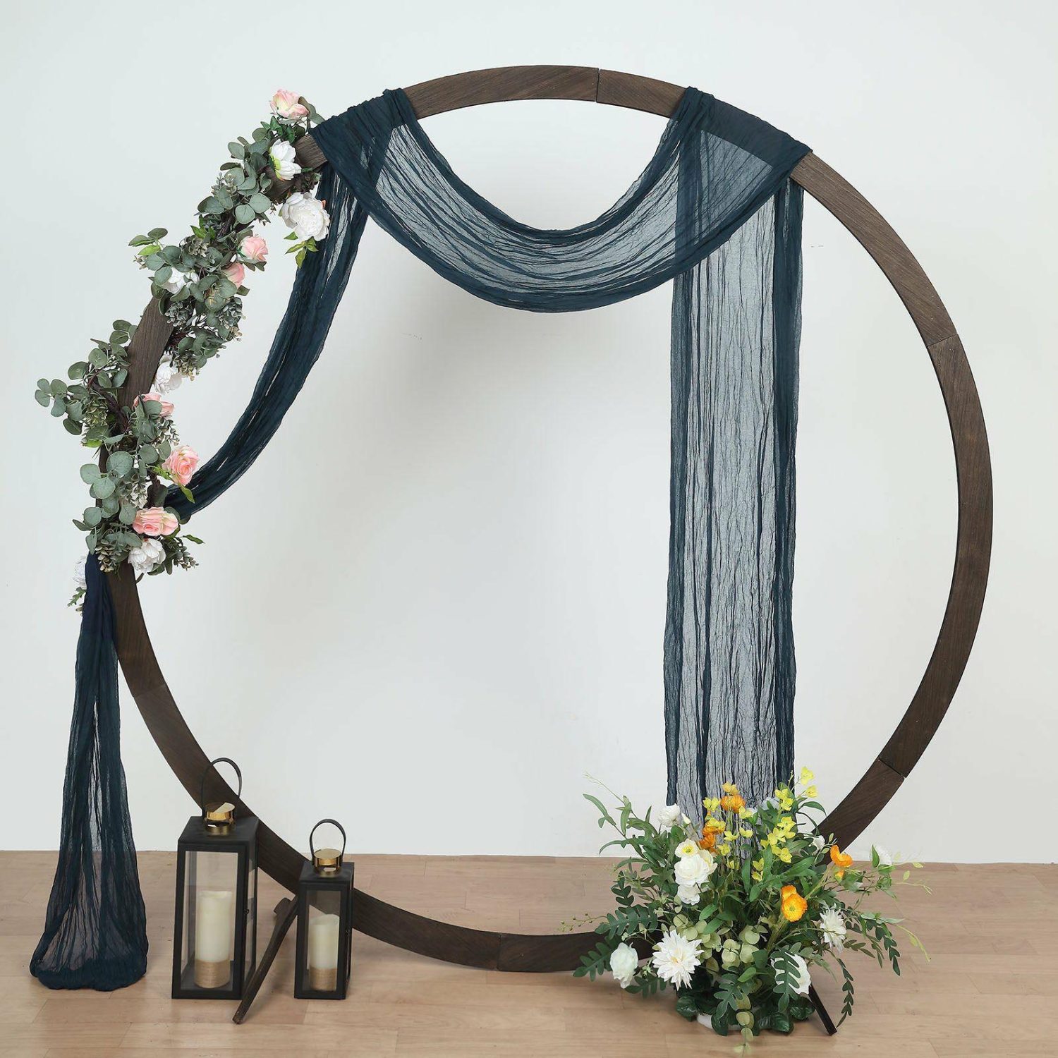 Arch Drapes | Navy Blue Gauze Cheesecloth Draping Fabric Wedding Arch Decorations, Window Scarf Valance Drapes, Boho Arbor Long Curtain Panel 20ft Arch Drapes Arch Drapes