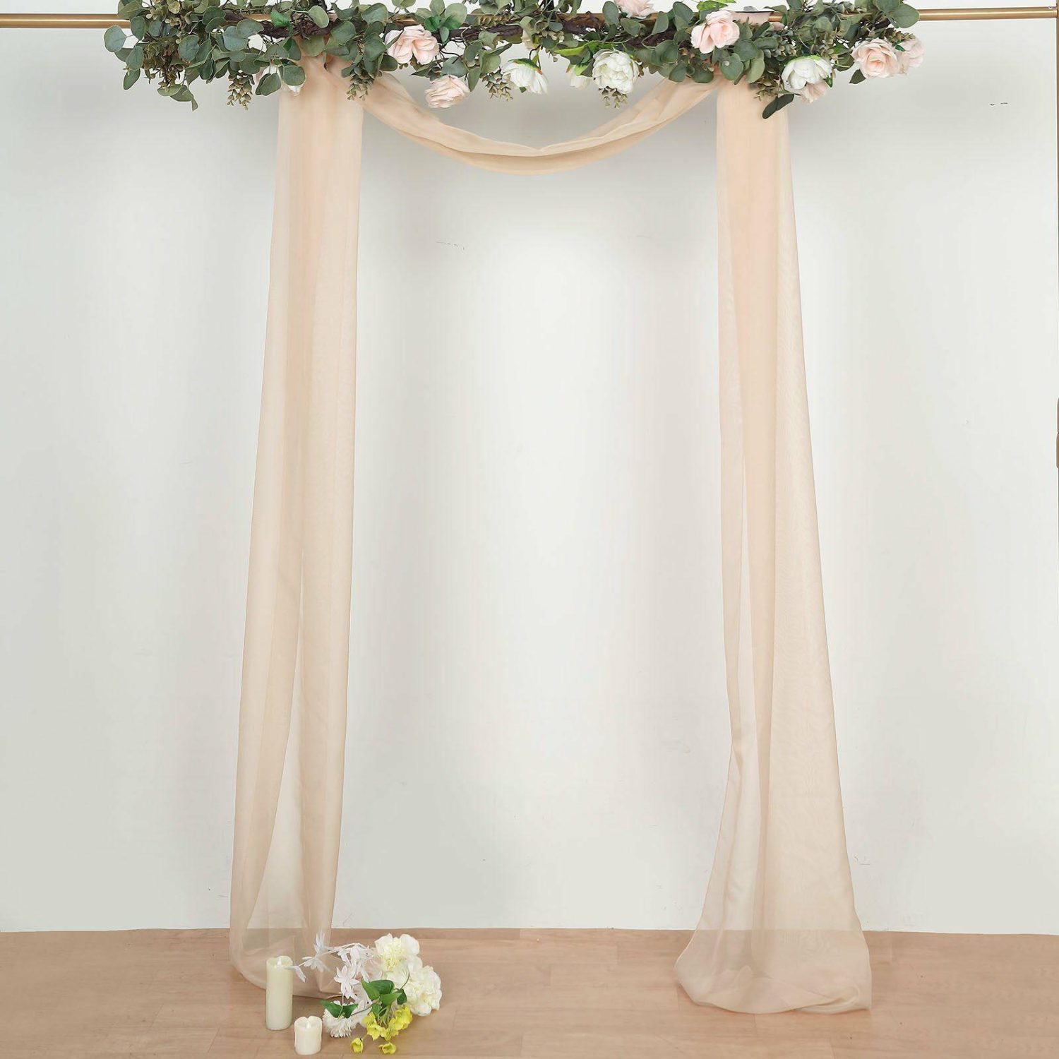 Arch Drapes | Nude Sheer Organza Wedding Arch Draping Fabric, Long Curtain Backdrop Window Scarf Valance 18ft Arch Drapes Arch Drapes