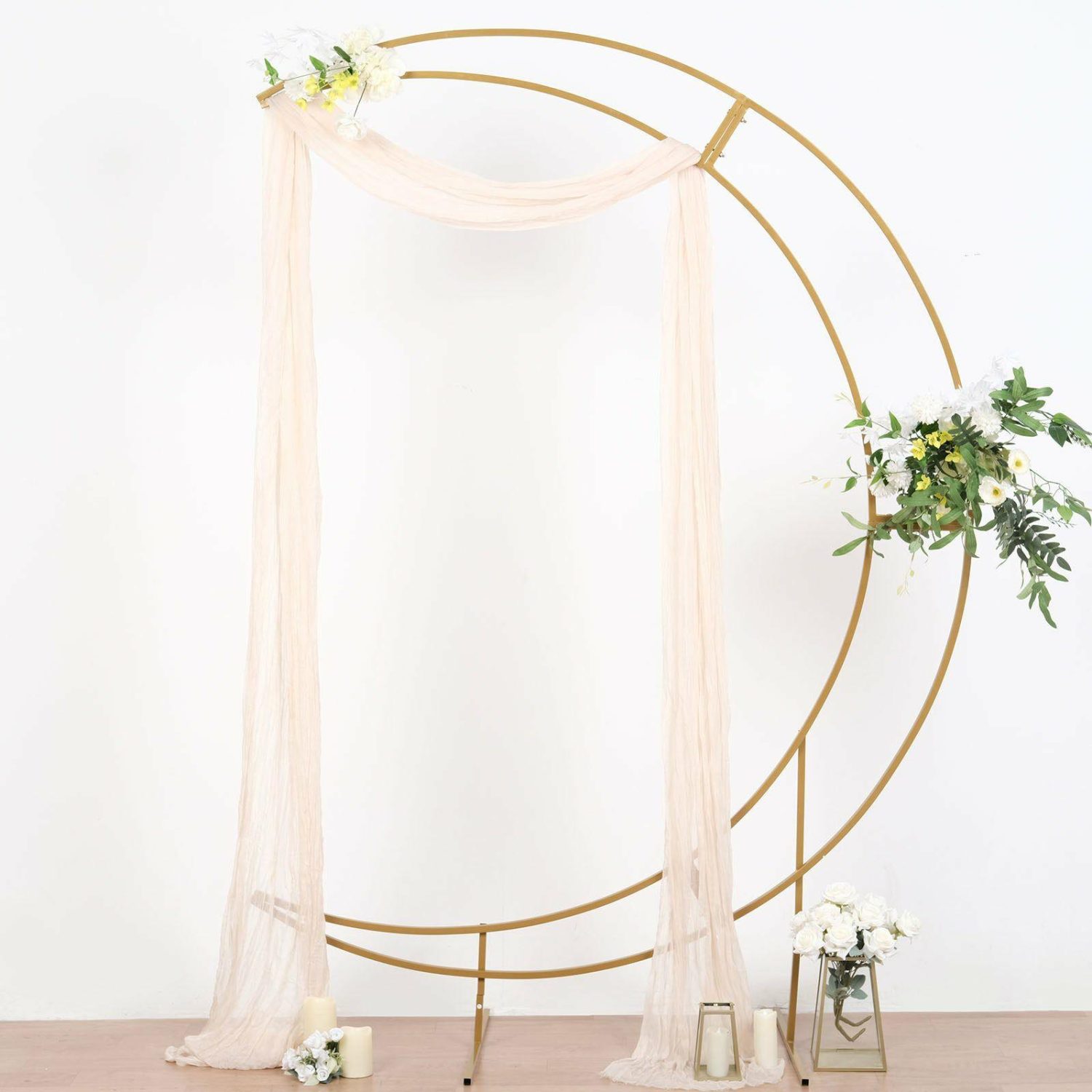 Arches & Arbors | Gold Metal Half Crescent Moon Wedding Arch Flower Stand, Curved Arbor Balloon Frame 7.5ft Arches & Arbors Arches & Arbors