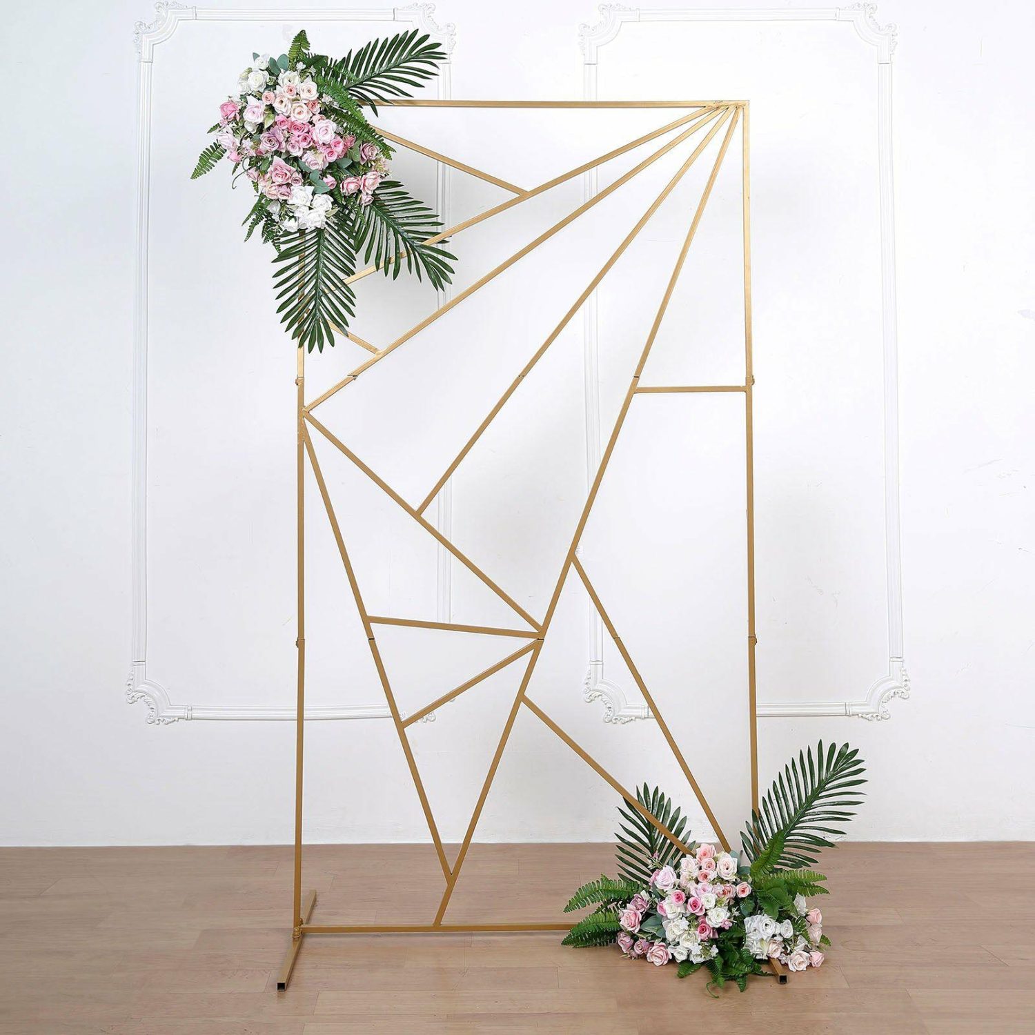 Arches & Arbors | Gold Metal Rectangular Geometric Wedding Backdrop Floor Stand, Flower Frame Prop Stand With Cloudy Film Insert 6ft Tall Arches & Arbors Arches & Arbors