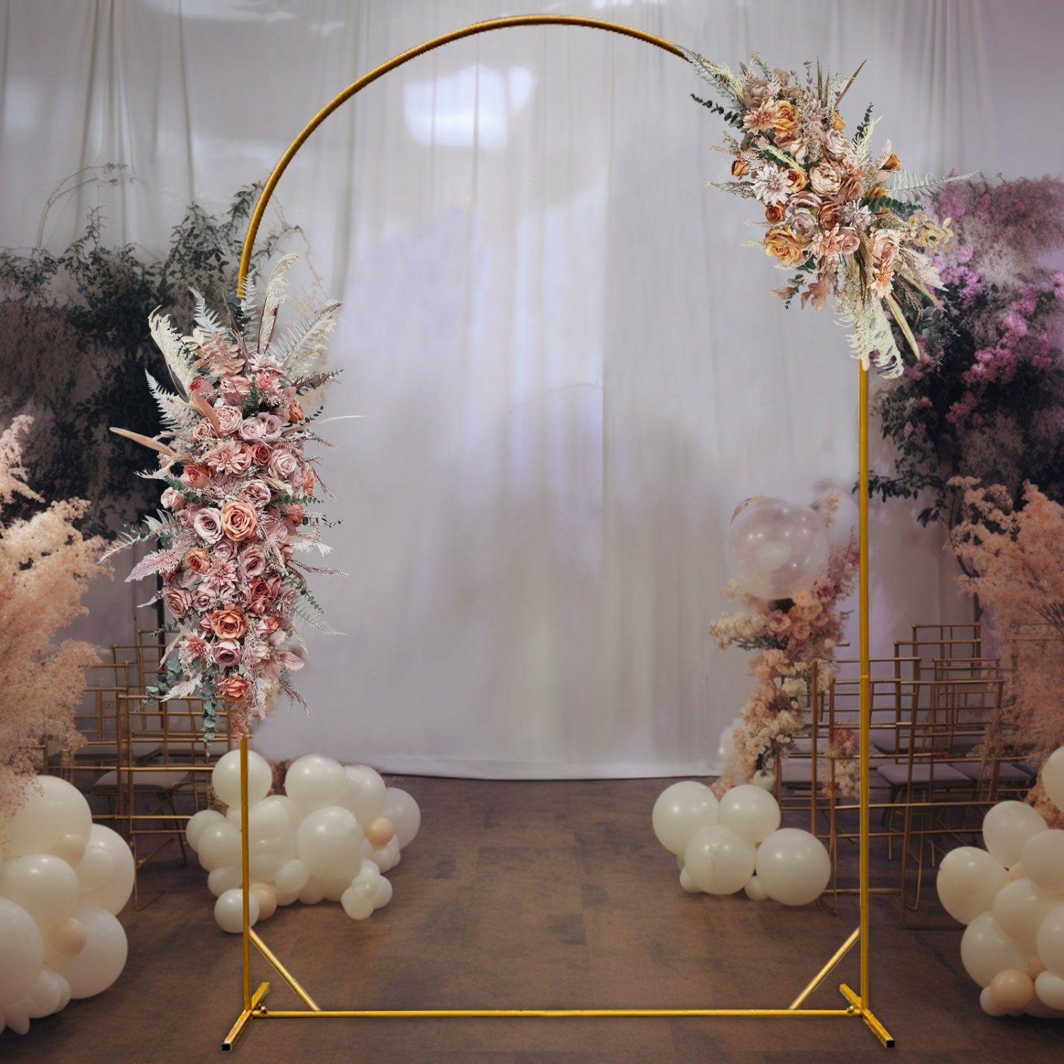 Arches & Arbors | Gold Metal Wedding Arch Chiara Backdrop Stand Floral Display Frame With Round Top – 8ft Arches & Arbors Arches & Arbors