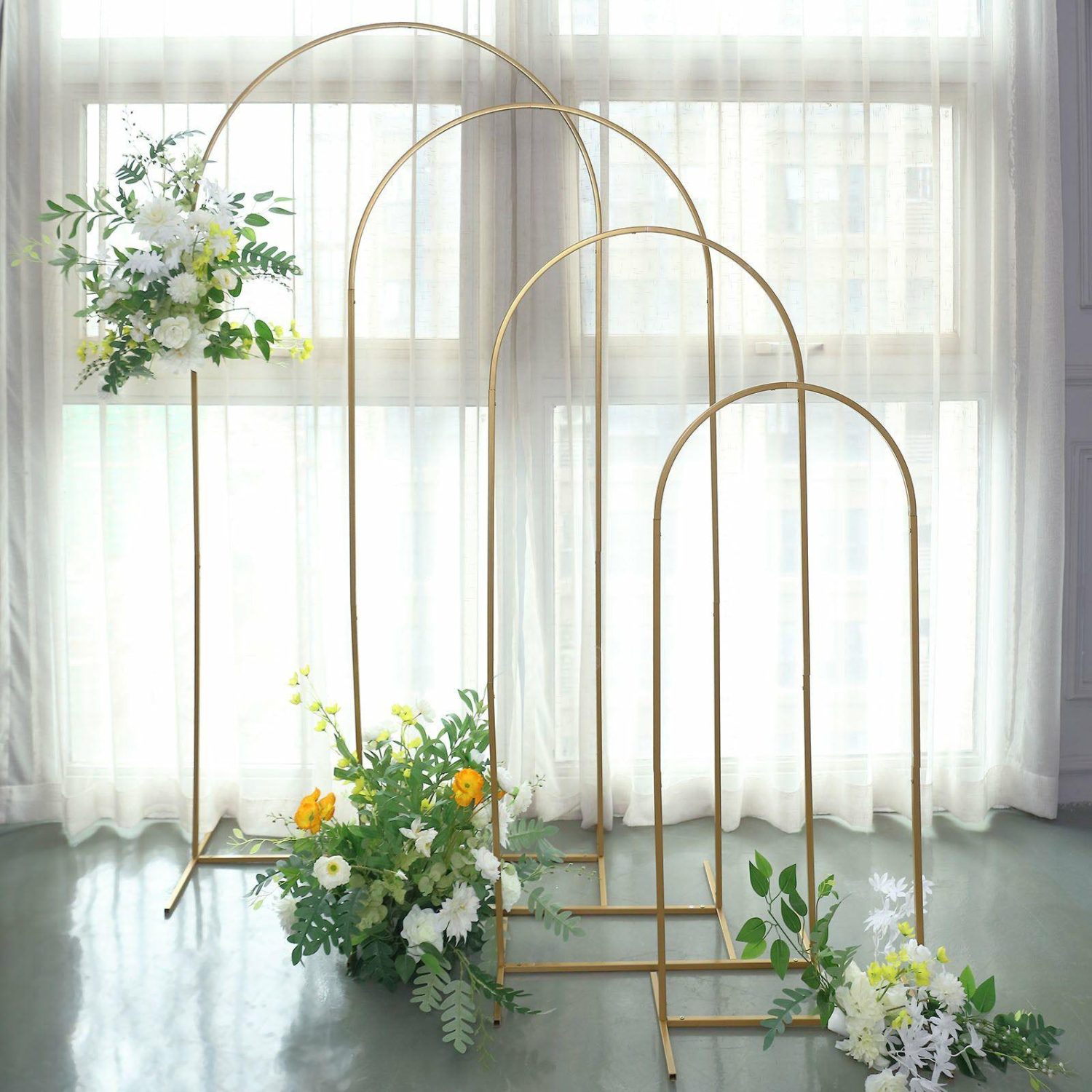 Arches & Arbors | Set of 4 Gold Metal Wedding Arch Chiara Backdrop Stand Floral Display Frame With Round Top Arches & Arbors Arches & Arbors