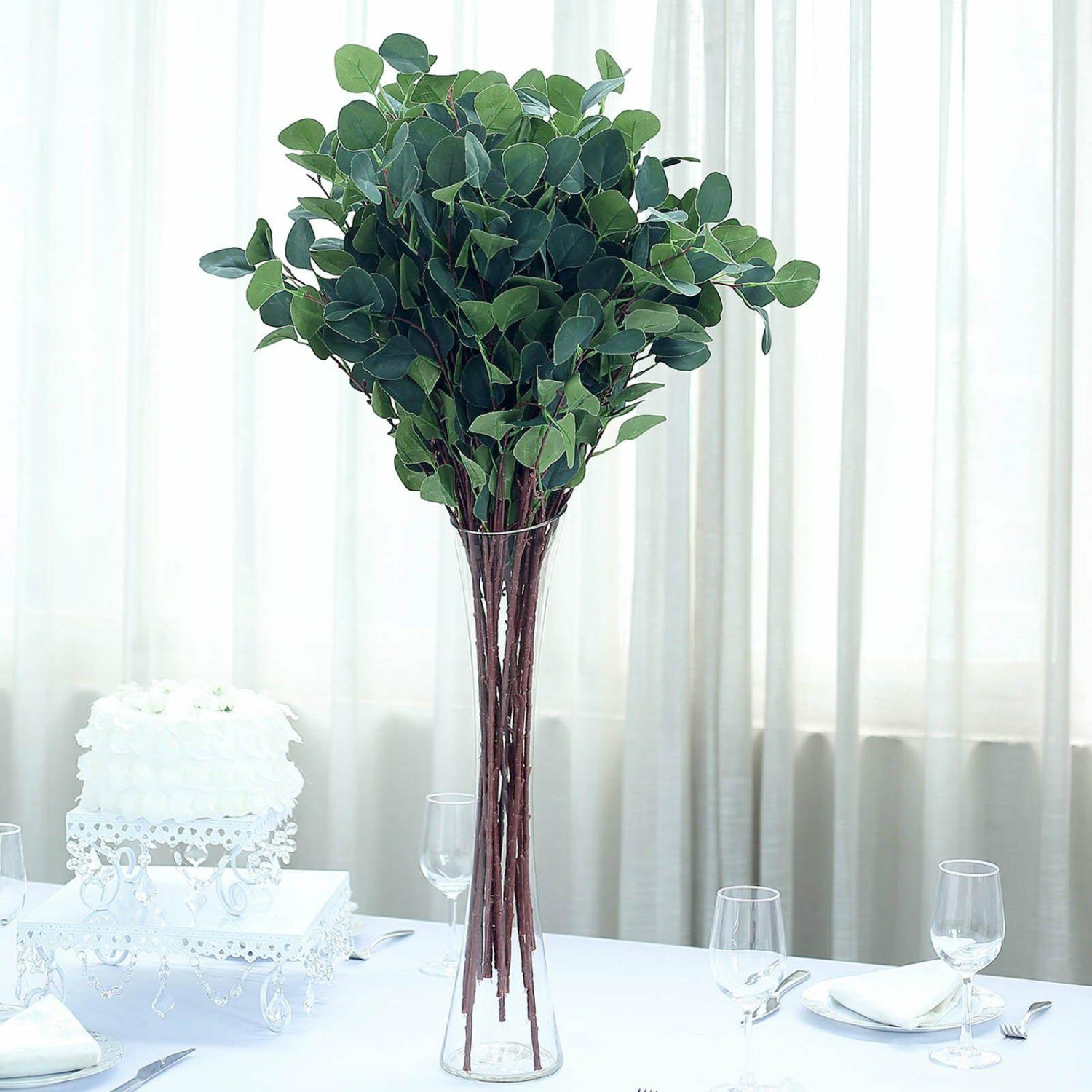 Artificial Long Stem | 2 Bushes Artificial Eucalyptus Branches, Faux Plant Stems 36″ Tall Artificial Flowers Artificial Long Stem