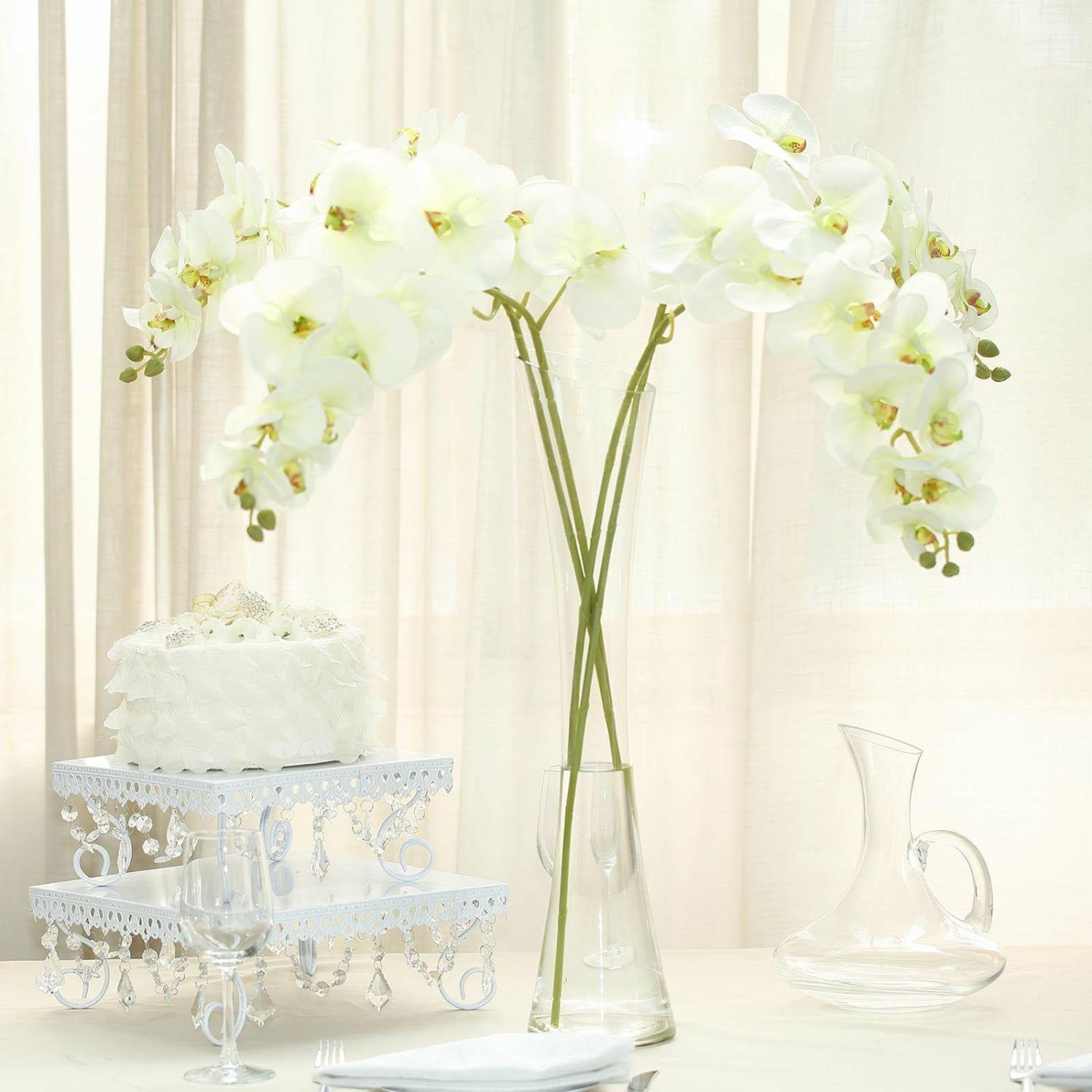 Artificial Long Stem | 2 Stems Cream Artificial Silk Orchid Flower Bouquets 40″ Tall Artificial Flowers Artificial Long Stem