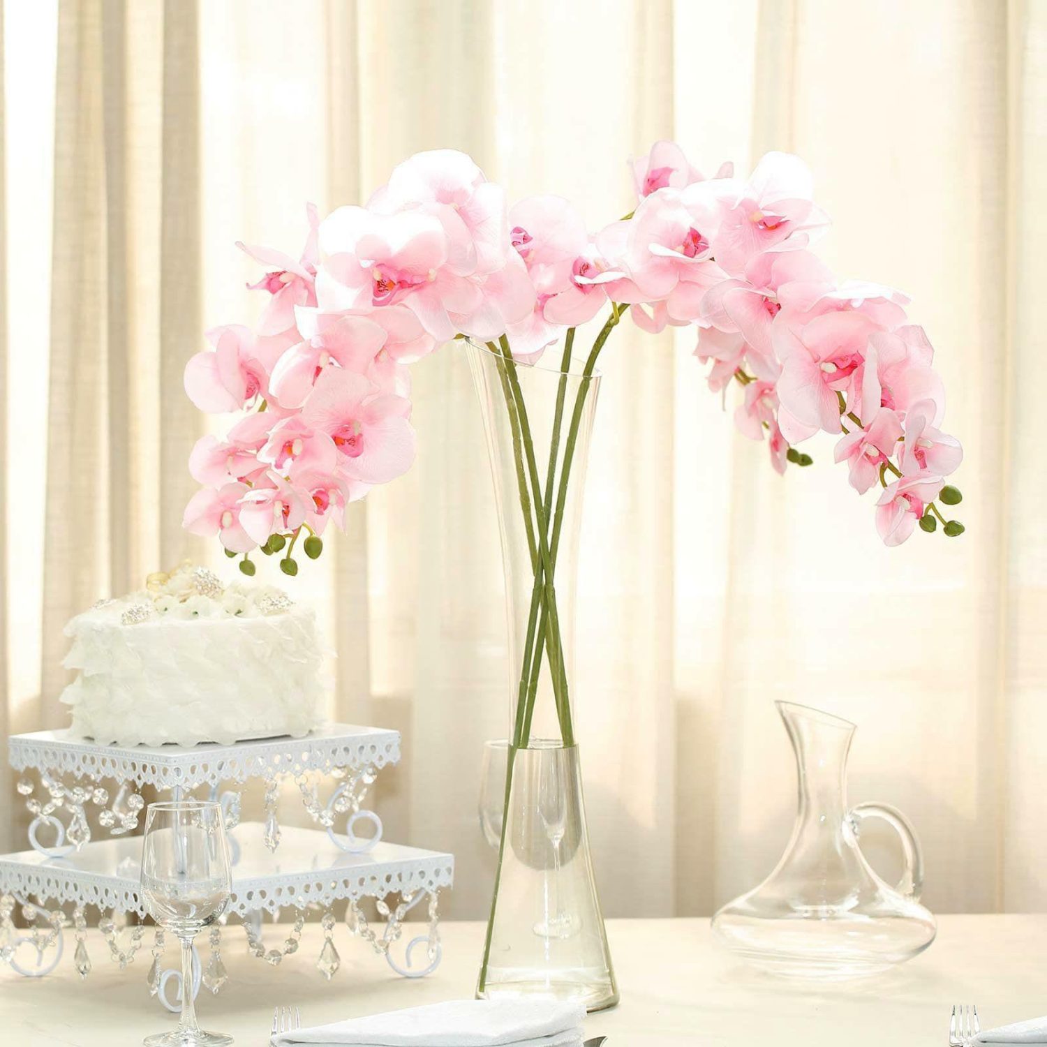 Artificial Long Stem | 2 Stems Pink Artificial Silk Orchid Flower Bouquets 40″ Tall Artificial Flowers Artificial Long Stem