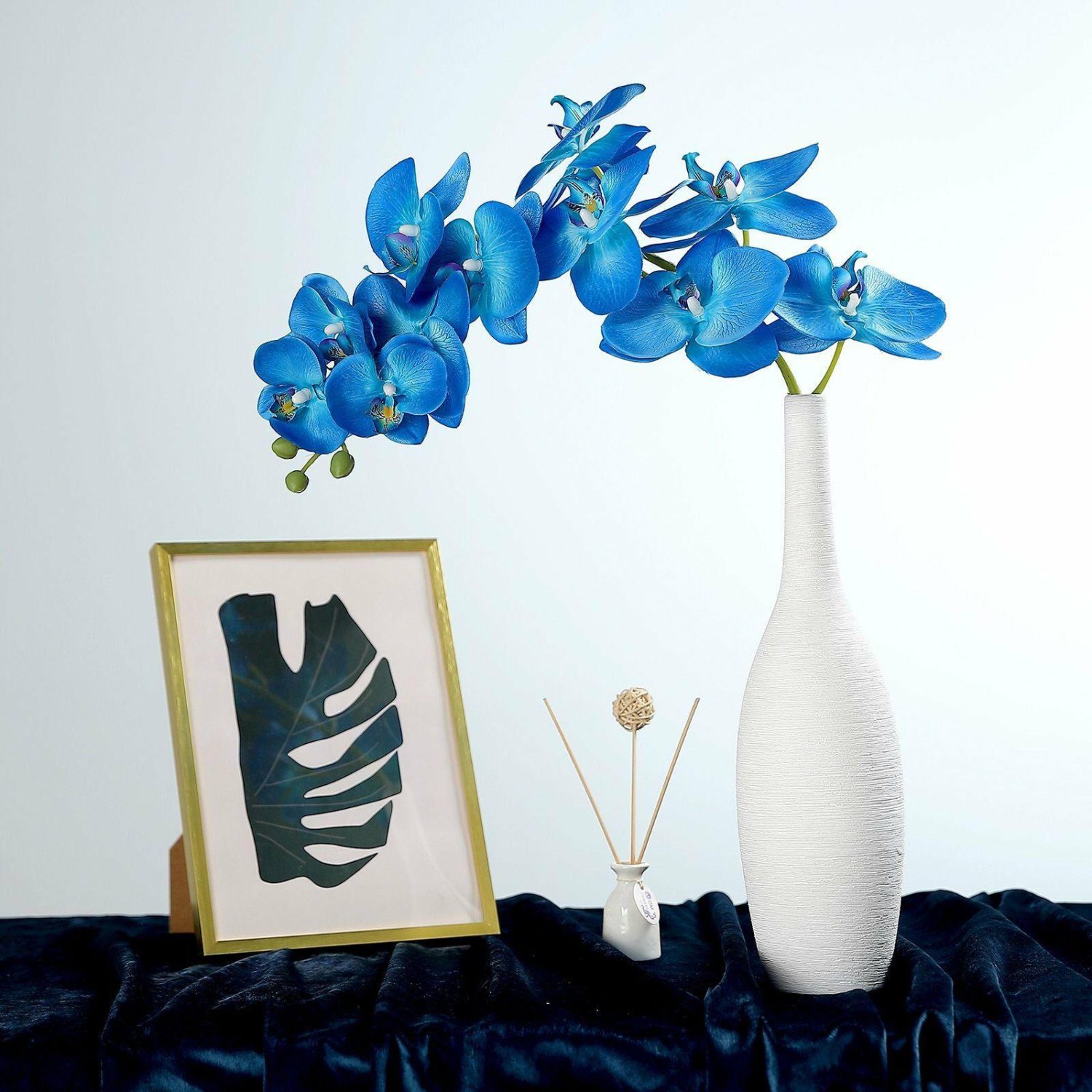 Artificial Long Stem | 2 Stems Royal Blue Artificial Silk Orchid Flower Bouquets 40″ Tall Artificial Flowers Artificial Long Stem