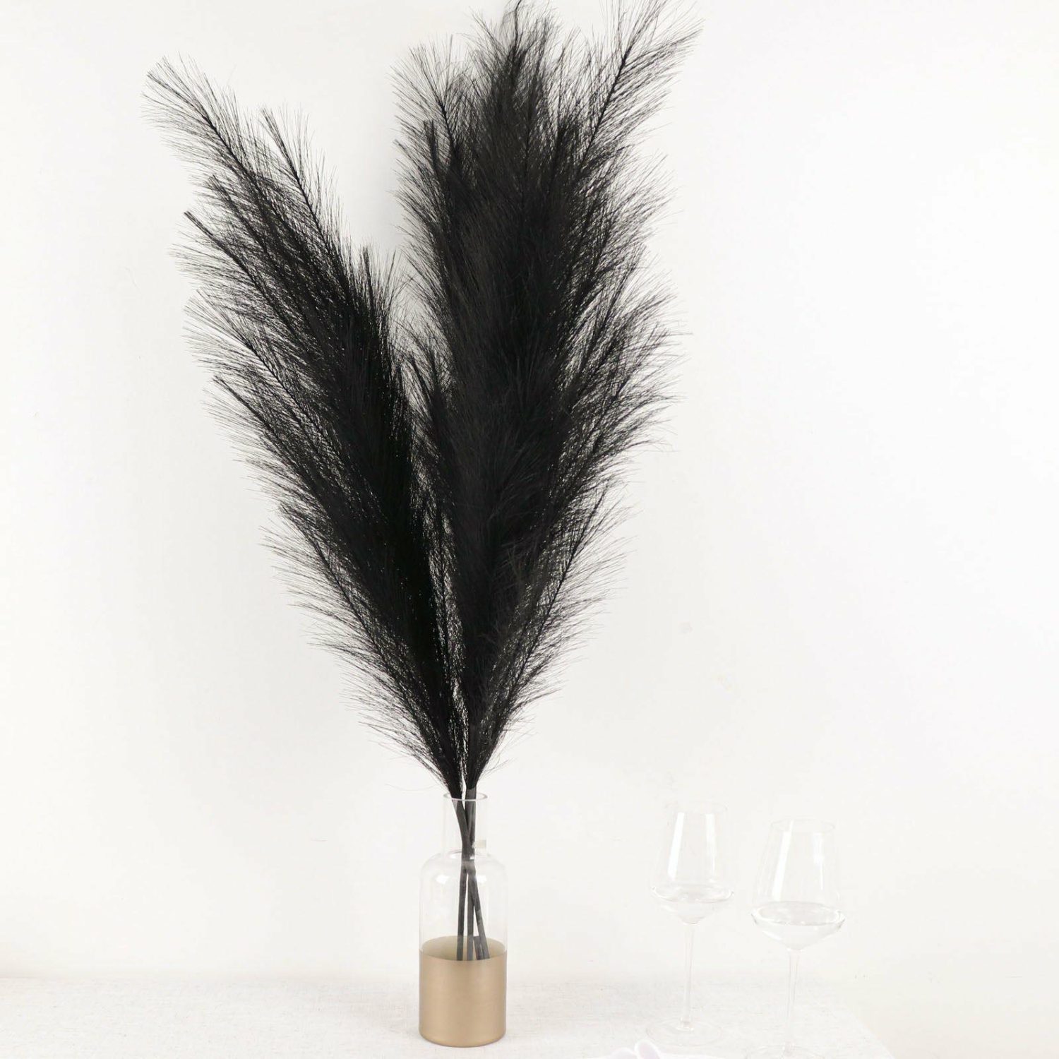 Artificial Long Stem | 3 Stems Black Artificial Pampas Grass Plant Sprays, Faux Branches Vase Flower Arrangement 44″ Artificial Flowers Artificial Long Stem