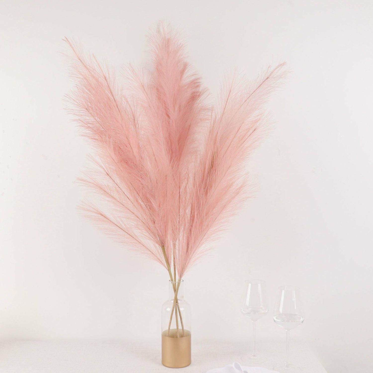 Artificial Long Stem | 3 Stems Dusty Rose Artificial Pampas Grass Plant Sprays, Faux Branches Vase Flower Arrangement 44″ Artificial Flowers Artificial Long Stem