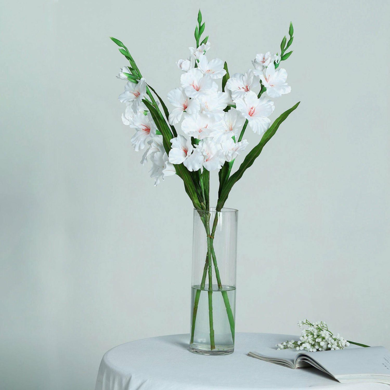 Artificial Long Stem | 3 Stems White Artificial Silk Gladiolus Flower Spray Bush 36″ Tall Artificial Flowers Artificial Long Stem