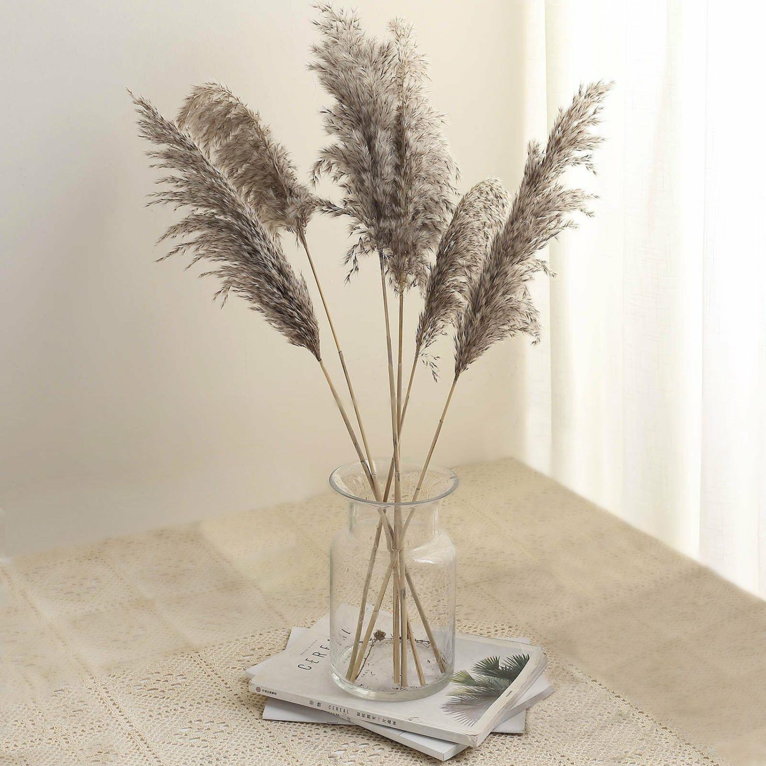 Artificial Long Stem | 6 Stems Natural Tint Dried Natural Pampas Grass Plant Sprays 32″ Artificial Flowers Artificial Long Stem