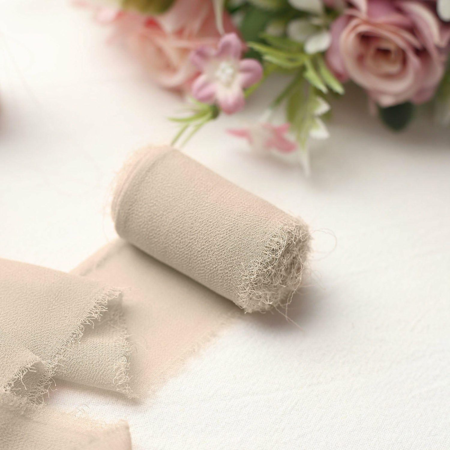 Bouquet Ribbons & Brooches | 2 Pack Nude Silk-Like Chiffon Ribbon Roll, DIY Wedding Bouquet Linen Wrap 6yds Bouquet Ribbons & Brooches Bouquet Ribbons & Brooches