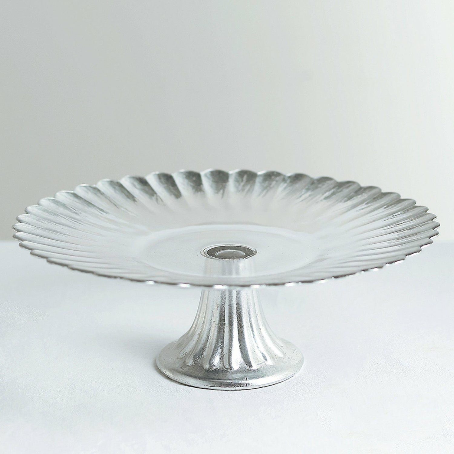 Cake Stand & Riser | Glass Pedestal Cake Stand Plate, Cupcake Holder, Dessert/Appetizer Display – Silver Wavy Edge 12″ Cake & Dessert Table Cake Stand & Riser