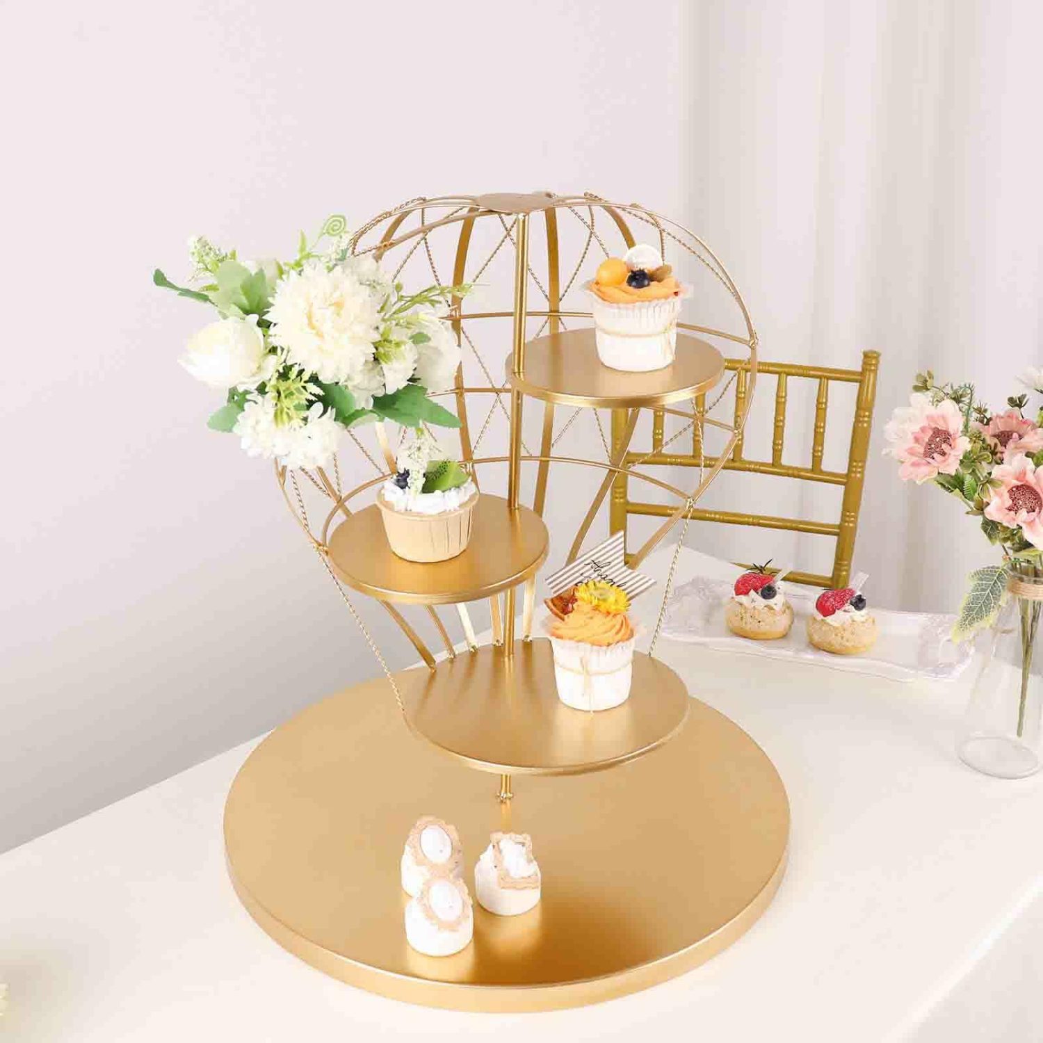 Cake Stand & Riser | Gold 4-Tier Hot Air Balloon Metal Cupcake Dessert Display Stand 19″ Cake & Dessert Table Cake Stand & Riser