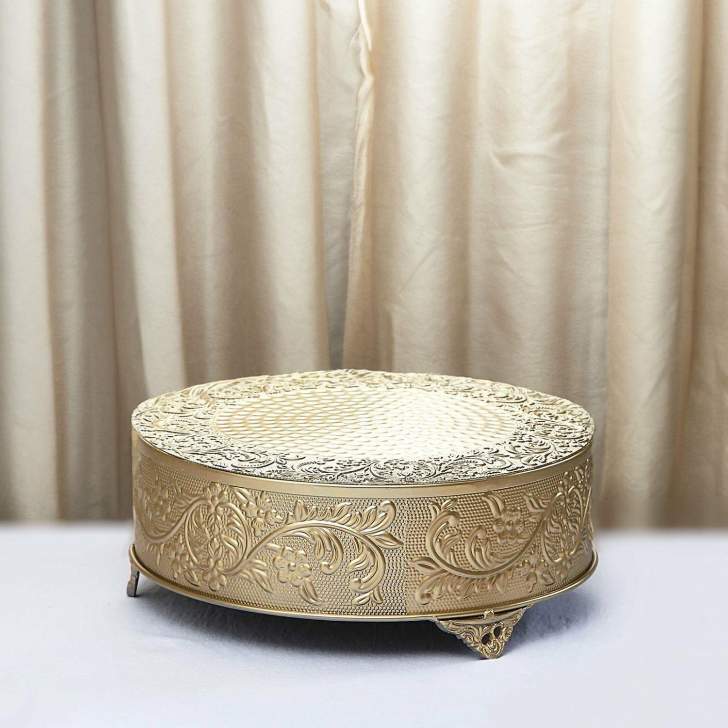 Cake Stand & Riser | Gold Embossed Cake Stand Riser, Matte Metal Cake Pedestal 14″ Round Cake & Dessert Table Cake Stand & Riser