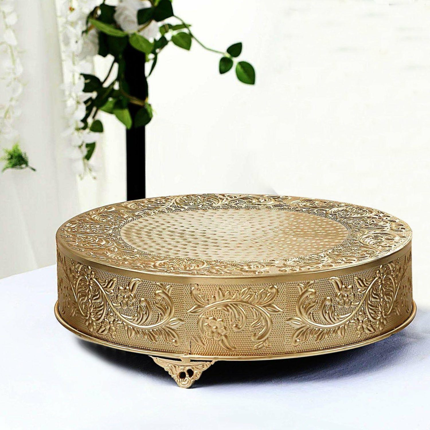 Cake Stand & Riser | Gold Embossed Cake Stand Riser, Matte Metal Cake Pedestal 18″ Round Cake & Dessert Table Cake Stand & Riser