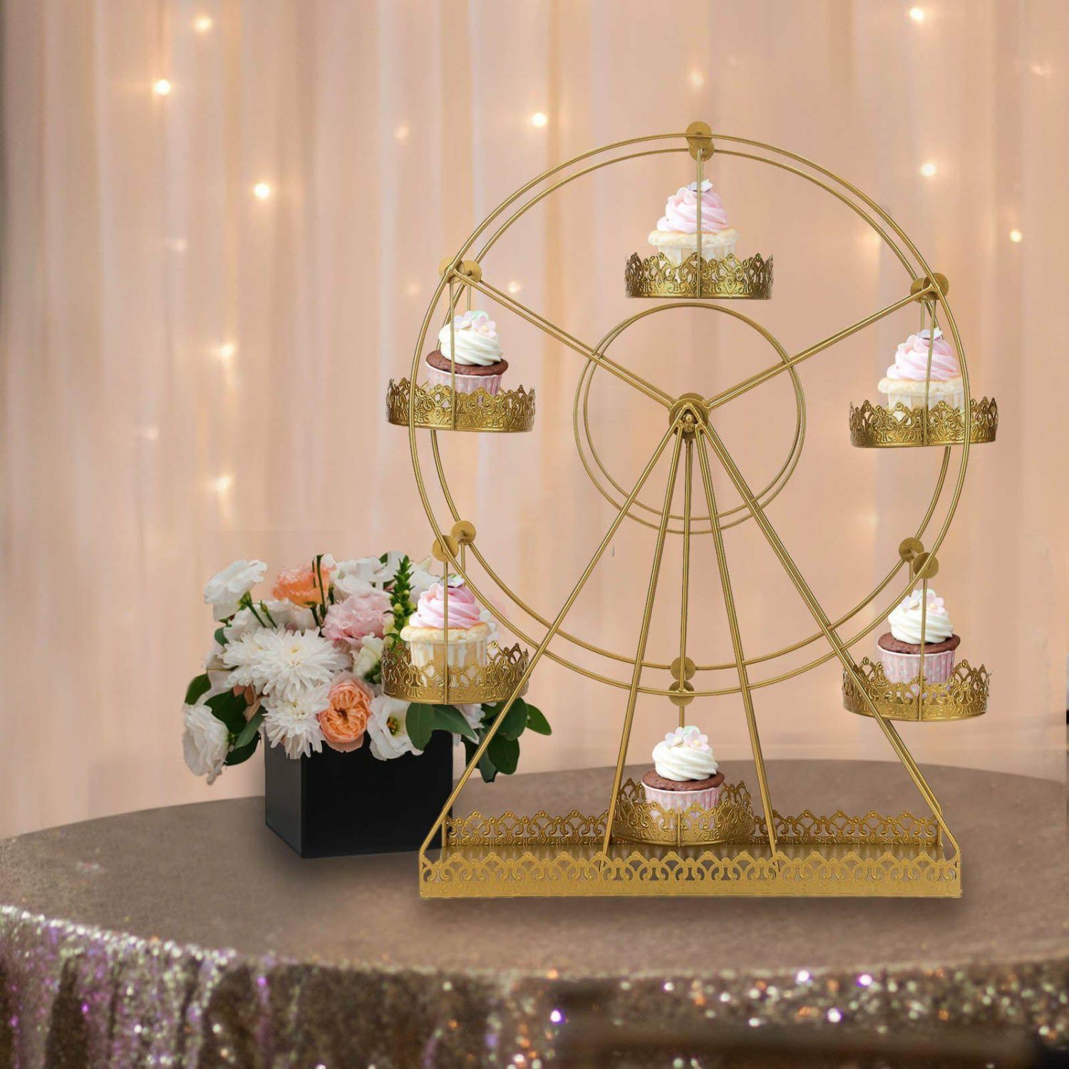 Cake Stand & Riser | Gold Metal Large Rotating Ferris Wheel Cupcake Stand Dessert Holder 23″ Cake & Dessert Table Cake Stand & Riser