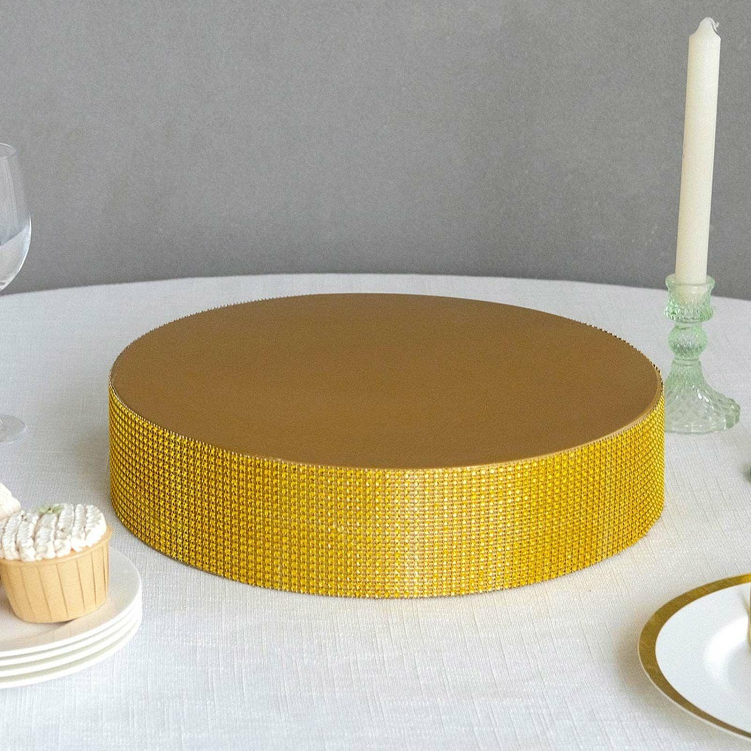 Cake Stand & Riser | Gold Round Metal Pedestal Cake Stand with Rhinestones, Cupcake Holder Dessert Table Display Centerpiece – 14″ Cake & Dessert Table Cake Stand & Riser