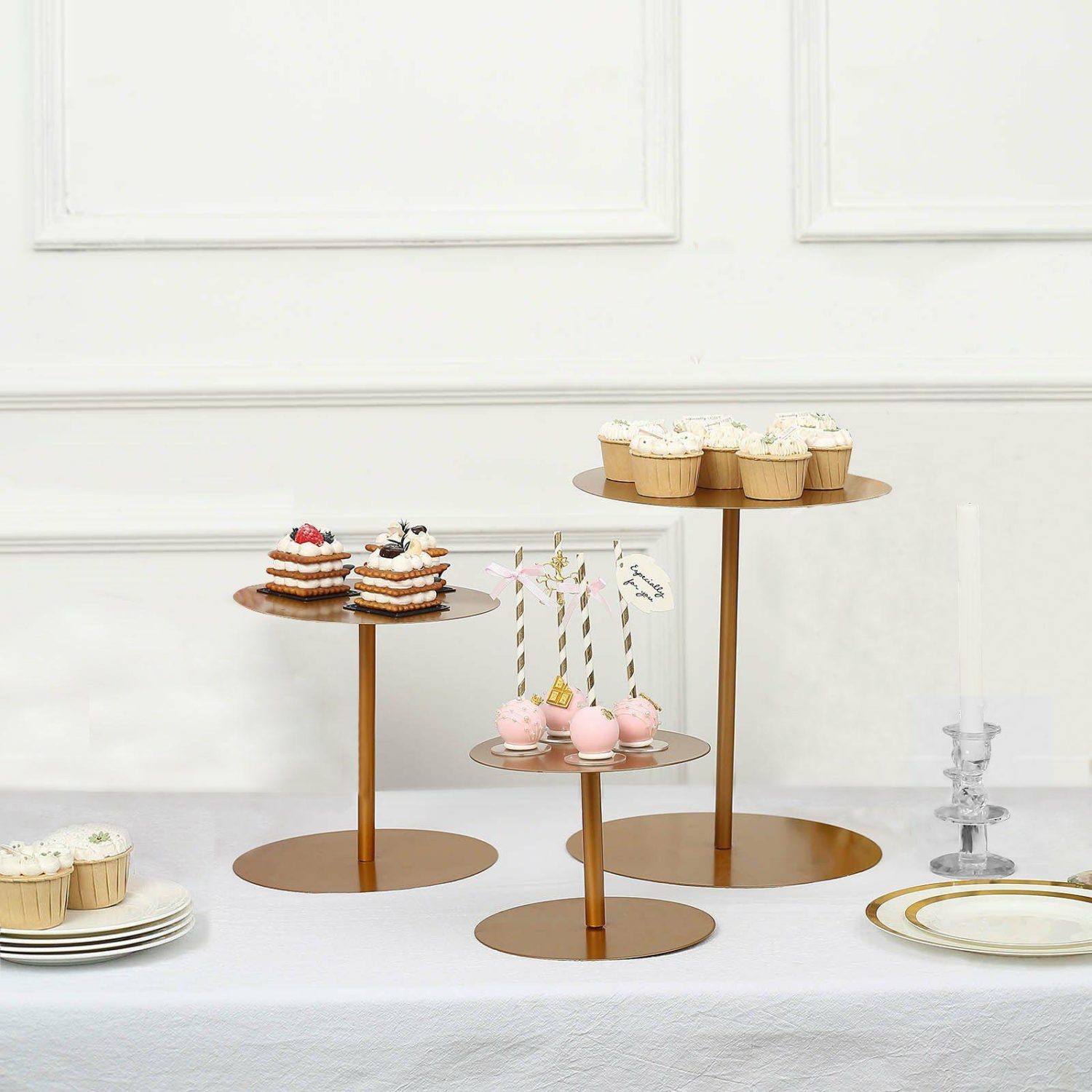 Cake Stand & Riser | Set of 3 Gold Heavy Duty Metal Round Pedestal Cake Stands, Cupcake Dessert Display Props 8″,10″,12″ Cake & Dessert Table Cake Stand & Riser