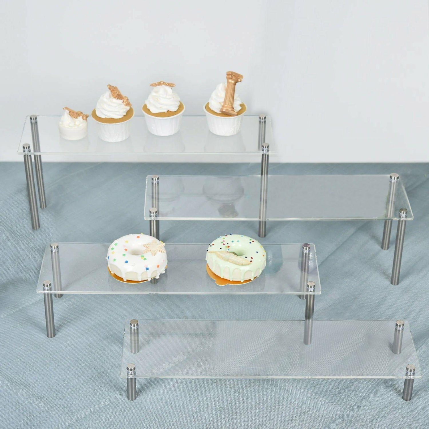 Cake Stand & Riser | Set of 4 Clear Premium Acrylic Risers Dessert Display, Cupcake Holder Dessert Stand Cake & Dessert Table Cake Stand & Riser