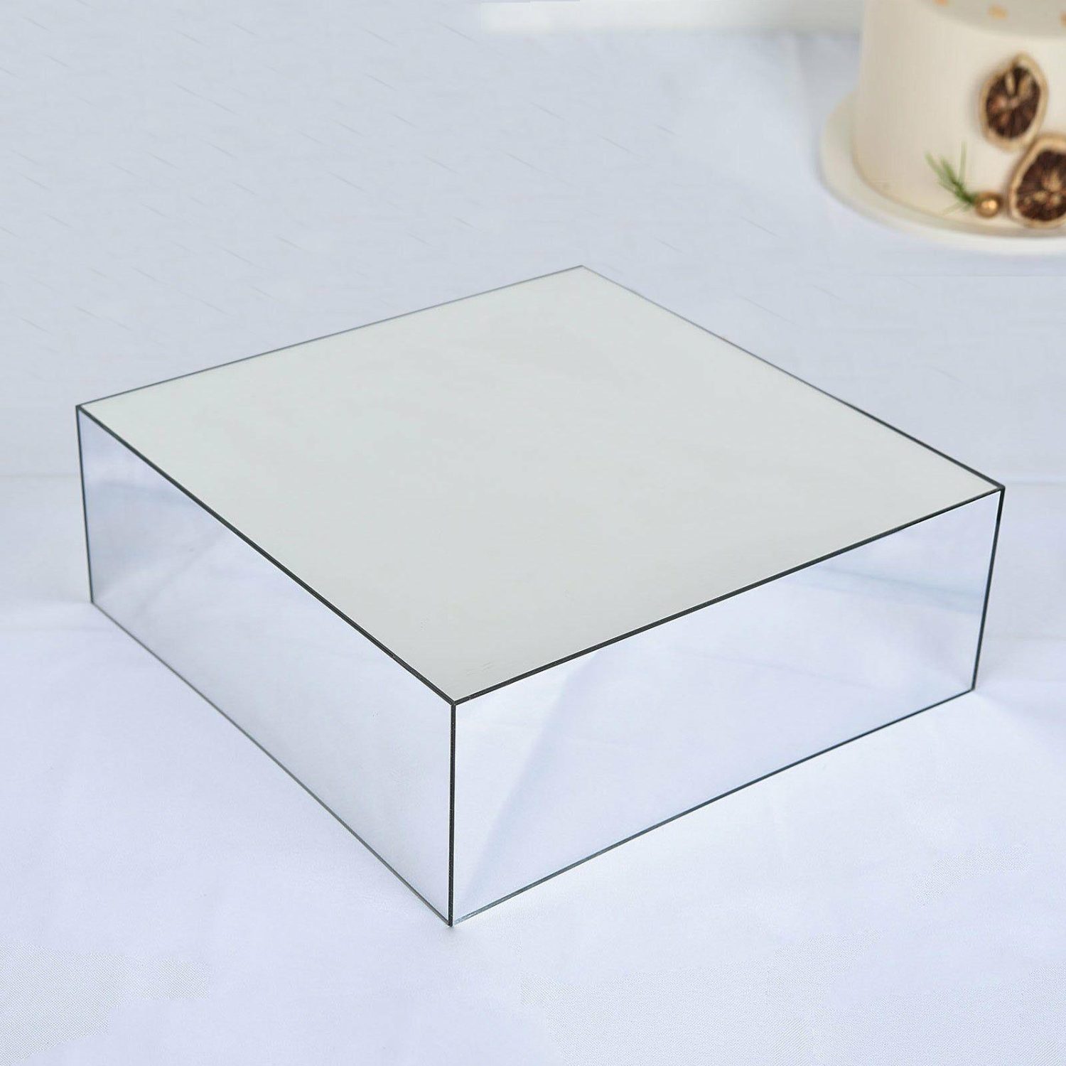 Cake Stand & Riser | Silver Mirror Finish Acrylic Cake Box Stand, Display Box Pedestal Riser with Hollow Bottom 14″x14″ Cake & Dessert Table Cake Stand & Riser