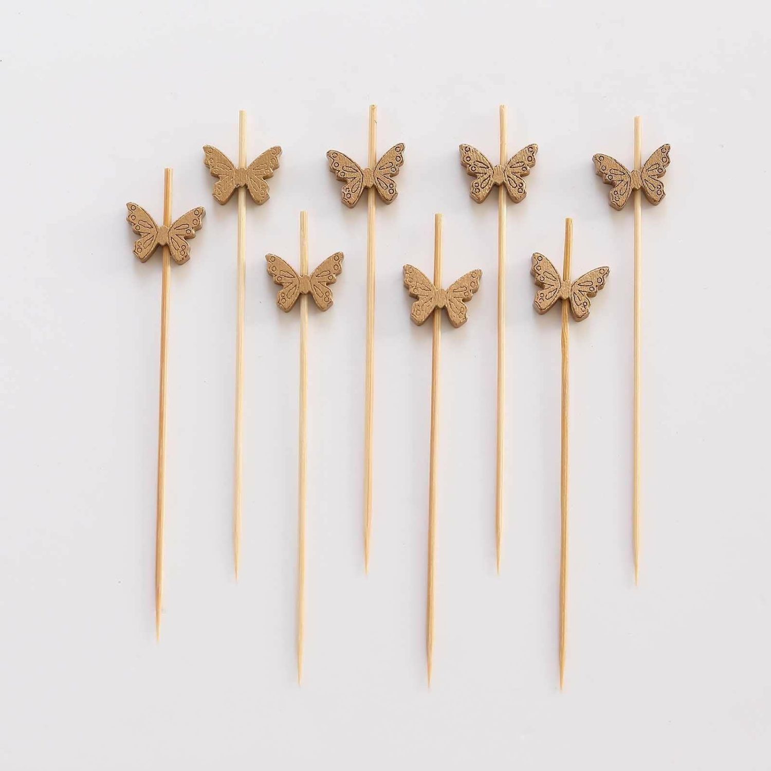 Cake Toppers | 100 Pack Natural Biodegradable Butterfly Cocktail Sticks, Eco Friendly Bamboo Skewers Party Picks – 5″ Cake & Dessert Table Butterfly