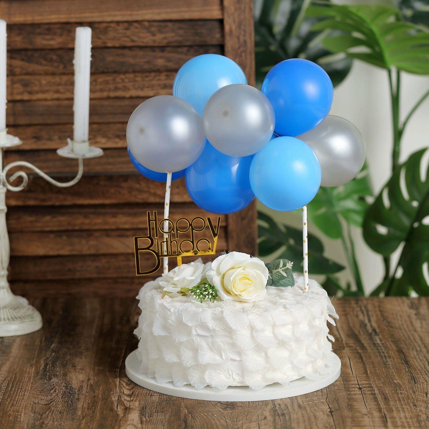 Cake Toppers | 11 Pcs Balloon Garland Cloud Cake Topper, Mini Cake Decorations – Light Blue, Royal Blue and Silver Cake & Dessert Table Cake Toppers