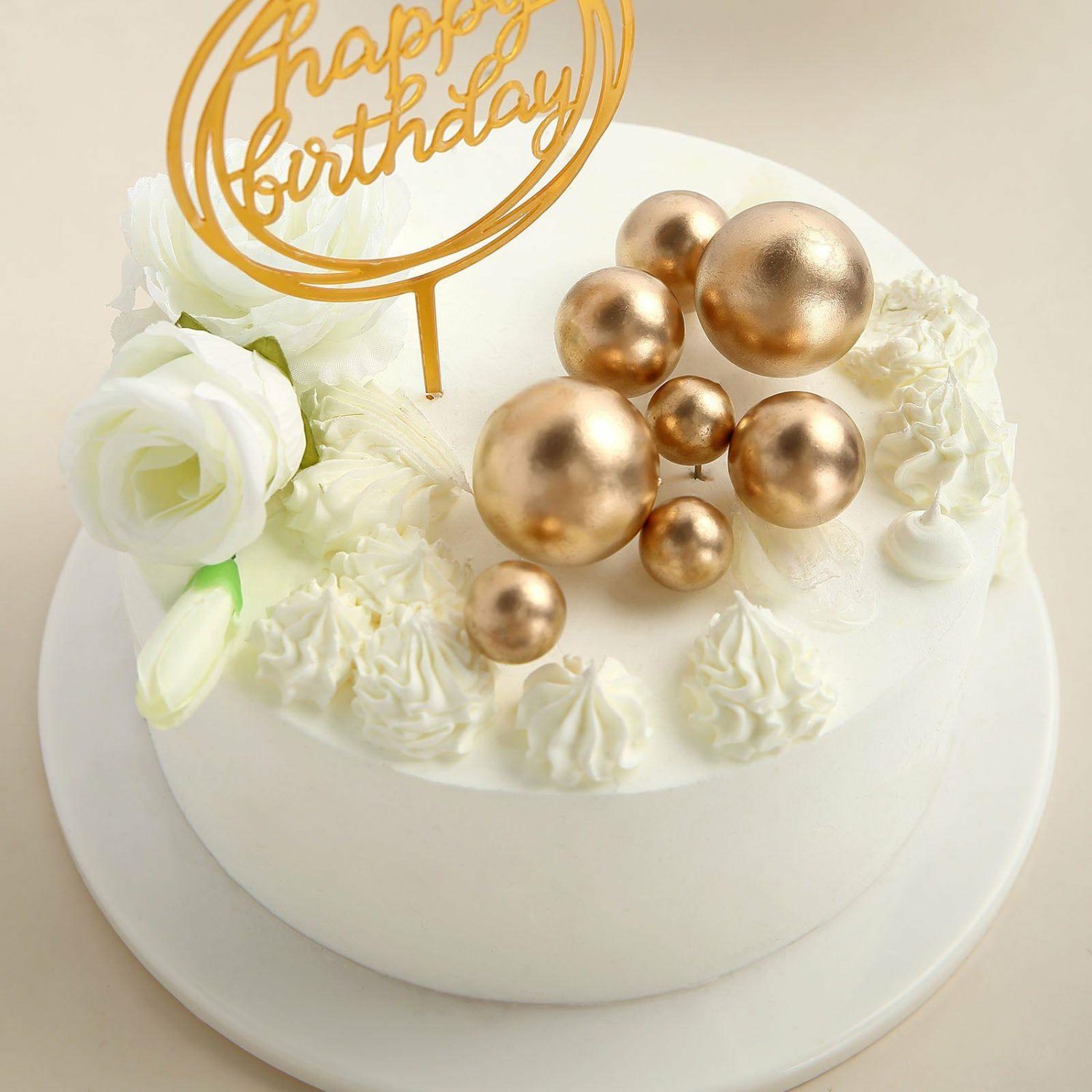 Cake Toppers | 12 Pcs Gold Faux Pearl Balls Cake Topper Picks, Foam Balloon Cupcake DIY Decor Supplies – Assorted Sizes Cake & Dessert Table Cake Toppers