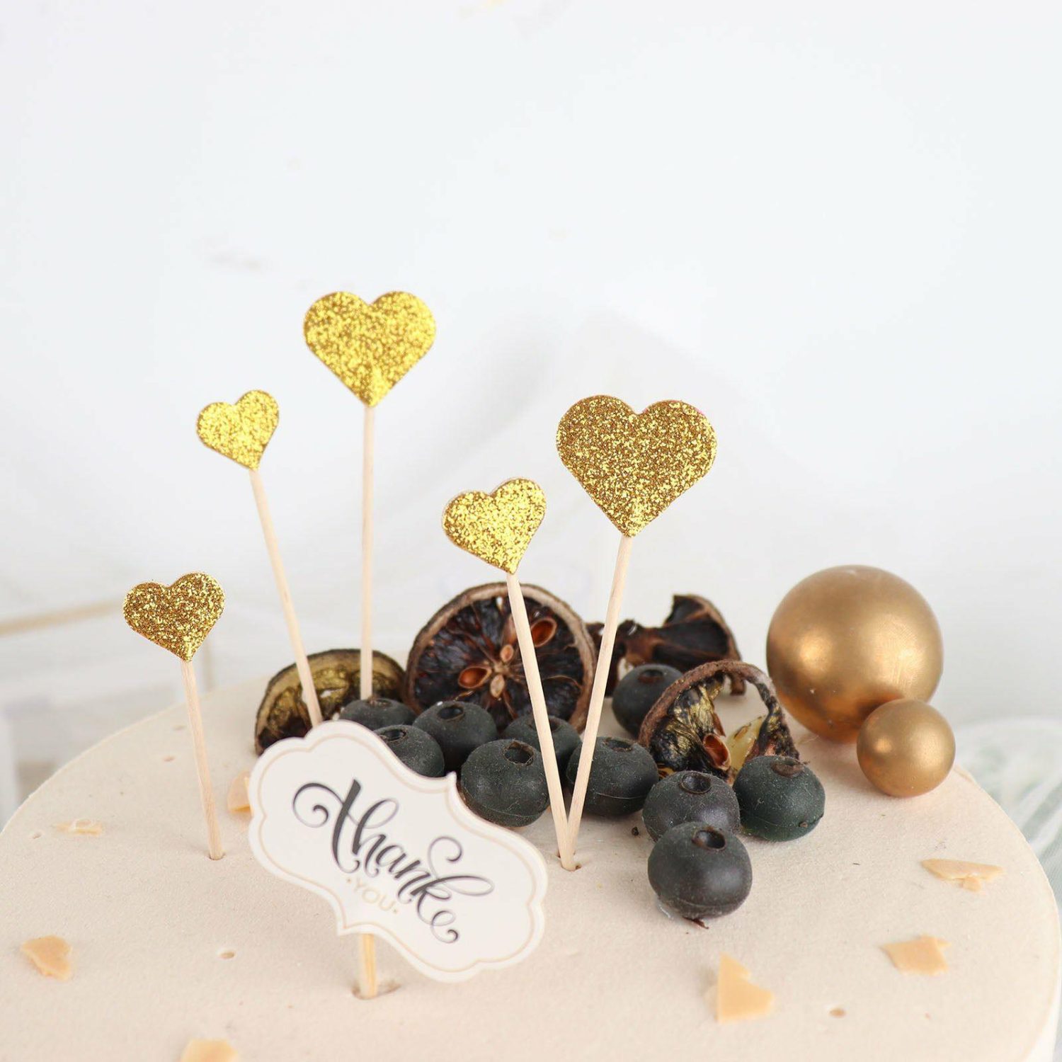 Cake Toppers | 24 Pack Gold Glitter Heart Shaped Cupcake Topper Picks, Party Cake Toppers 4.5″, 4″ Cake & Dessert Table Cake Toppers